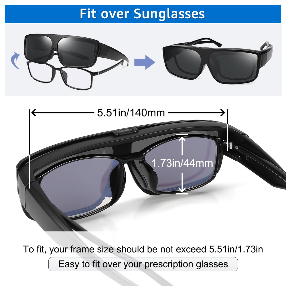 Polarized Flip-Up Fit Over Sunglasses for Men - 100% UV Protection - Ideal for Driving, Outdoor Sports & Daily Wear
