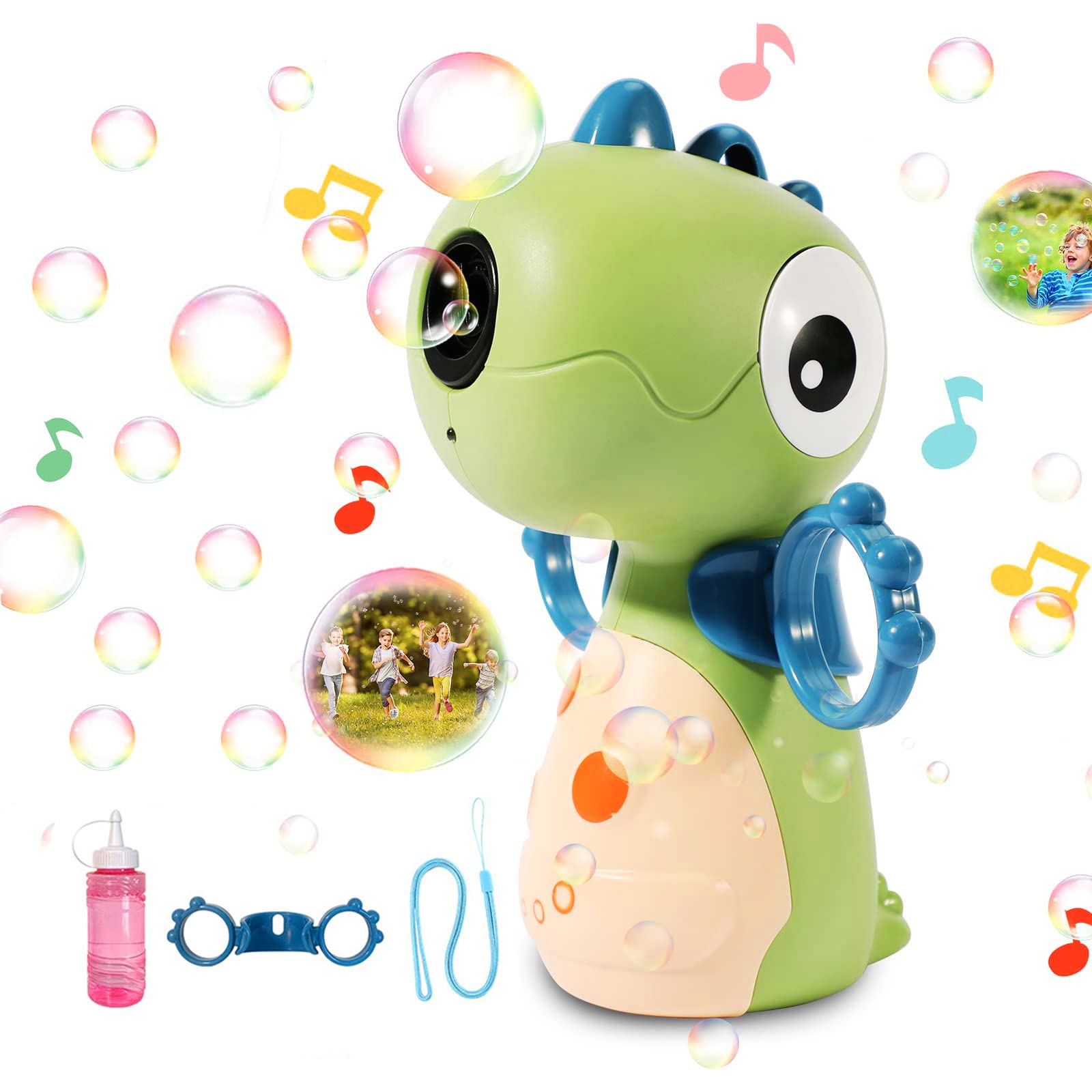 Automatic Bubble Blower Machine for Kids - Outdoor Bubble Maker with Light & Music, Huge Bubble Solution Capacity - Fun Party & Backyard Play Toy for Boys and Girls (Green) - Perfect for Birthday Parties, Park Outings and Summer Outdoor Activities