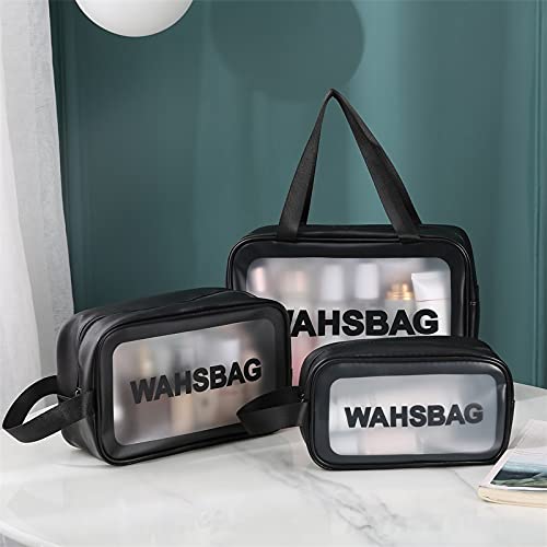 HICOPOWER Matte Translucent Travel Toiletry Bag for Women & Men - Waterproof Cosmetic Organizer with Handy Handle, Large Black Makeup Bag for Toiletries & Accessories | Perfect for Commuting, Gym, Business Trips & Vacation Travel