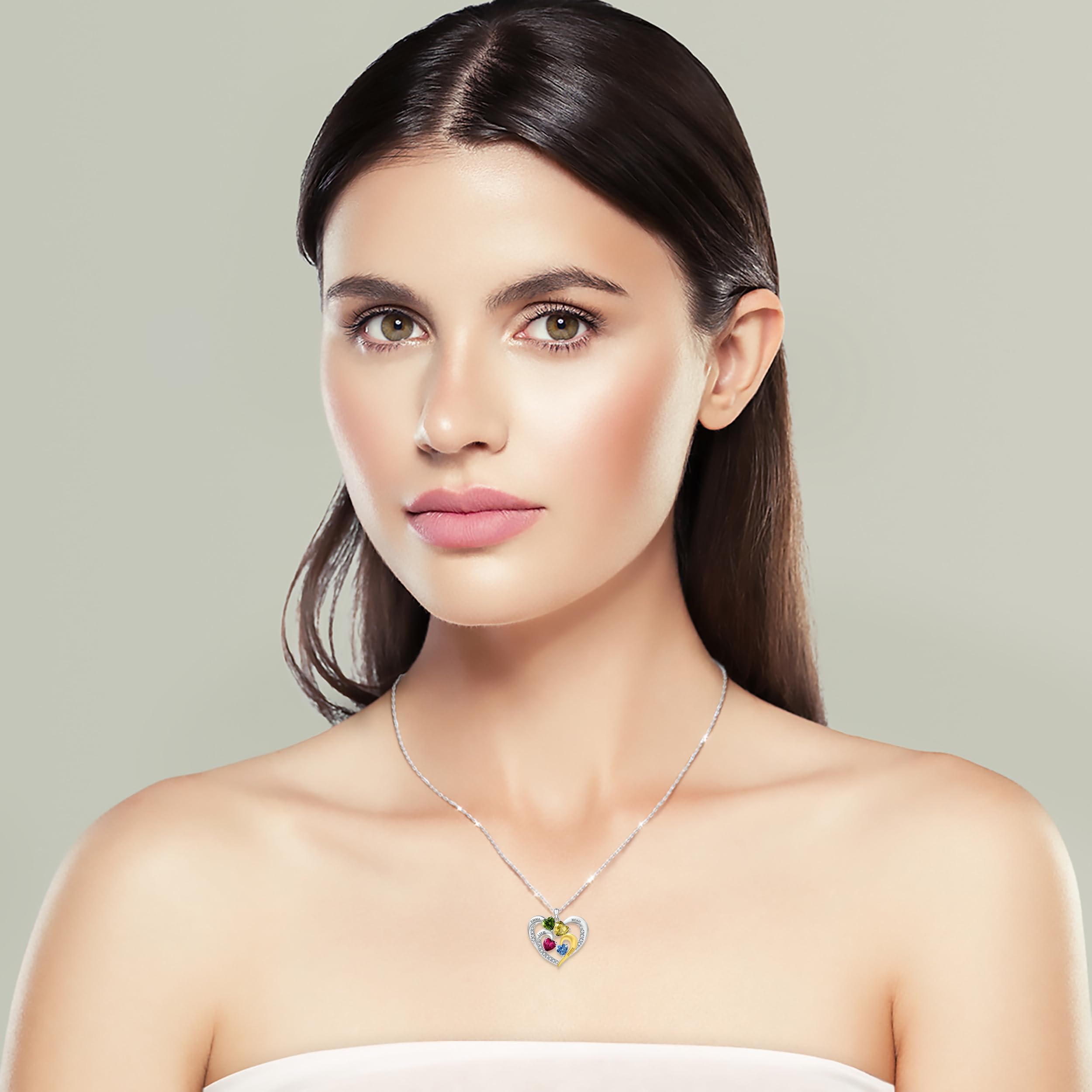 Personalized Sterling Silver Mothers Necklace with Birthstones & Custom Engraved Names - Thoughtful Gift for Women, Mom, Grandma - Perfect for Mother's Day, Birthday & Anniversary Gifts