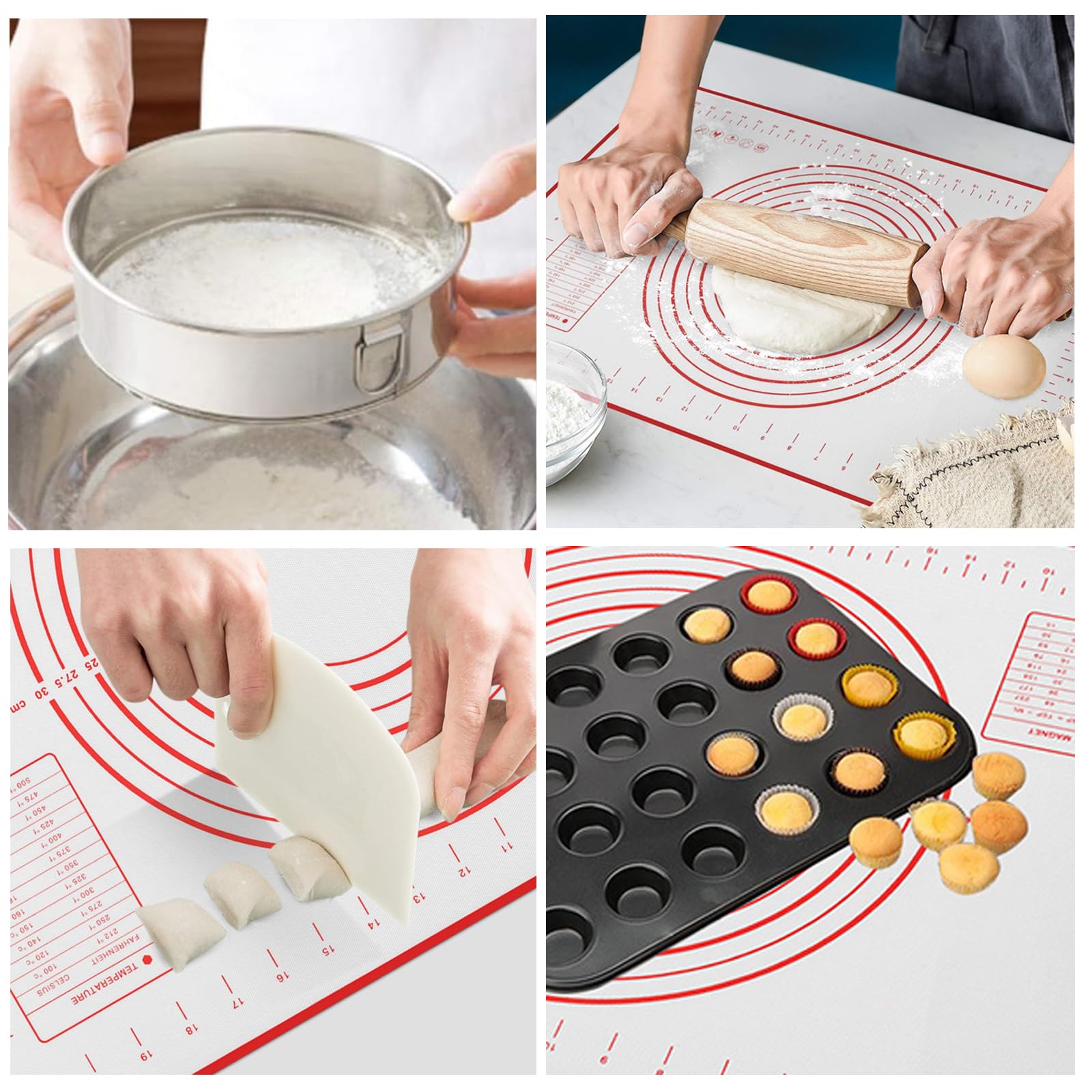 Premium Stainless Steel Flour Sifter for Baking - Fine Mesh Sieve with Hanging Ring & Dough Scraper - Perfect for Cakes, Breads, Cookies - Ideal Baking Gift for Home Bakers & Cooking Enthusiasts