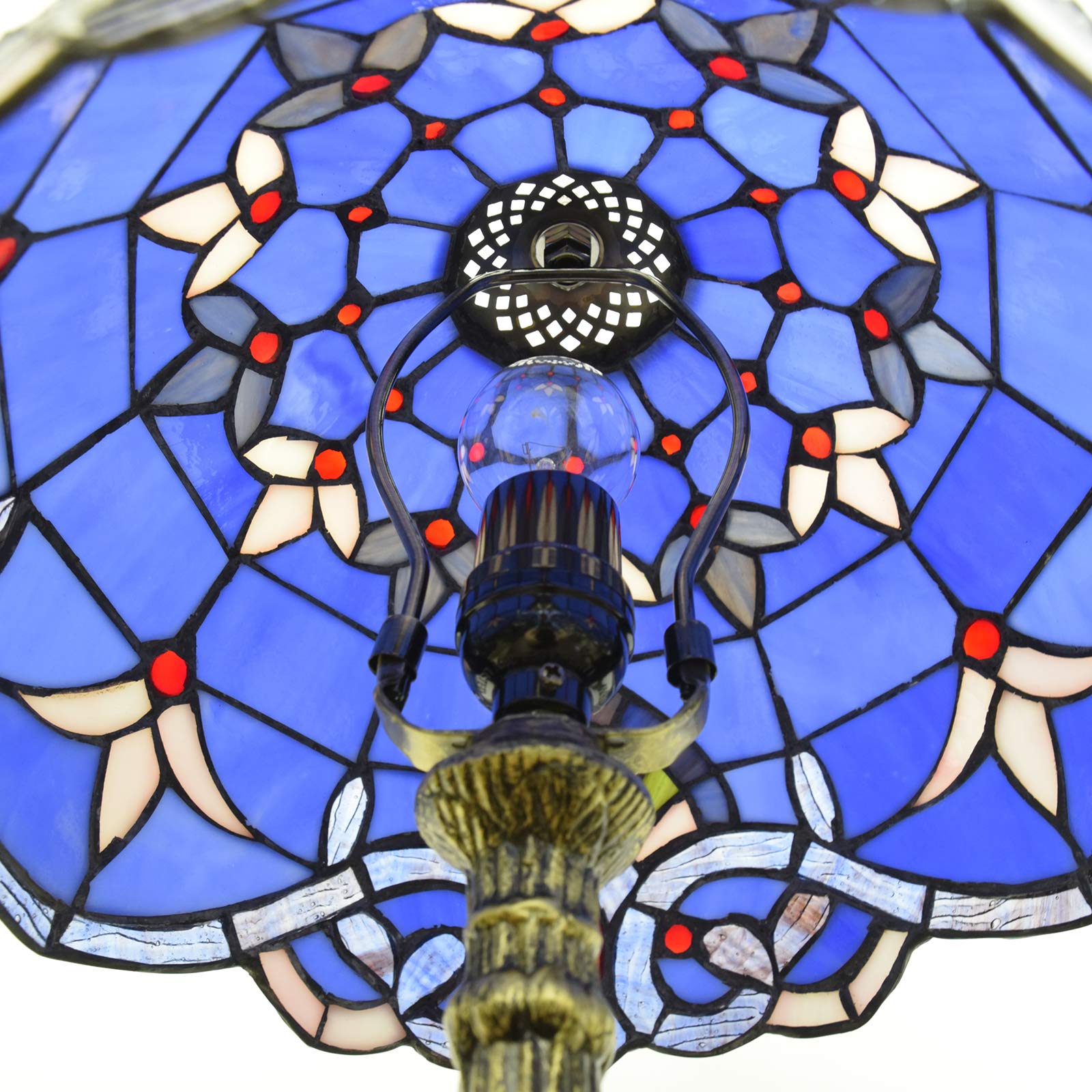 Tiffany Style Stained Glass Table Lamp - Blue Baroque Design for Bedroom, Living Room, Office & Dorm | Includes Light Bulb | Perfect for Reading, Decor & Gift Giving (12x12x18 Inches)
