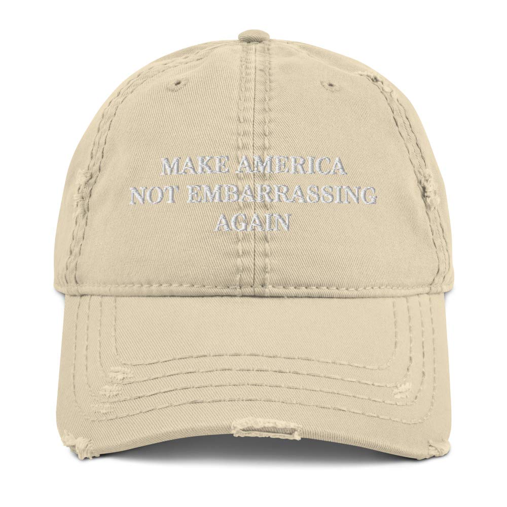 Make America Not Embarrassing Again Embroidered Distressed Dad Hat - Vintage Style Baseball Cap for Men & Women - Perfect for Political Satire, Protest Rallies and Everyday Streetwear Fashion