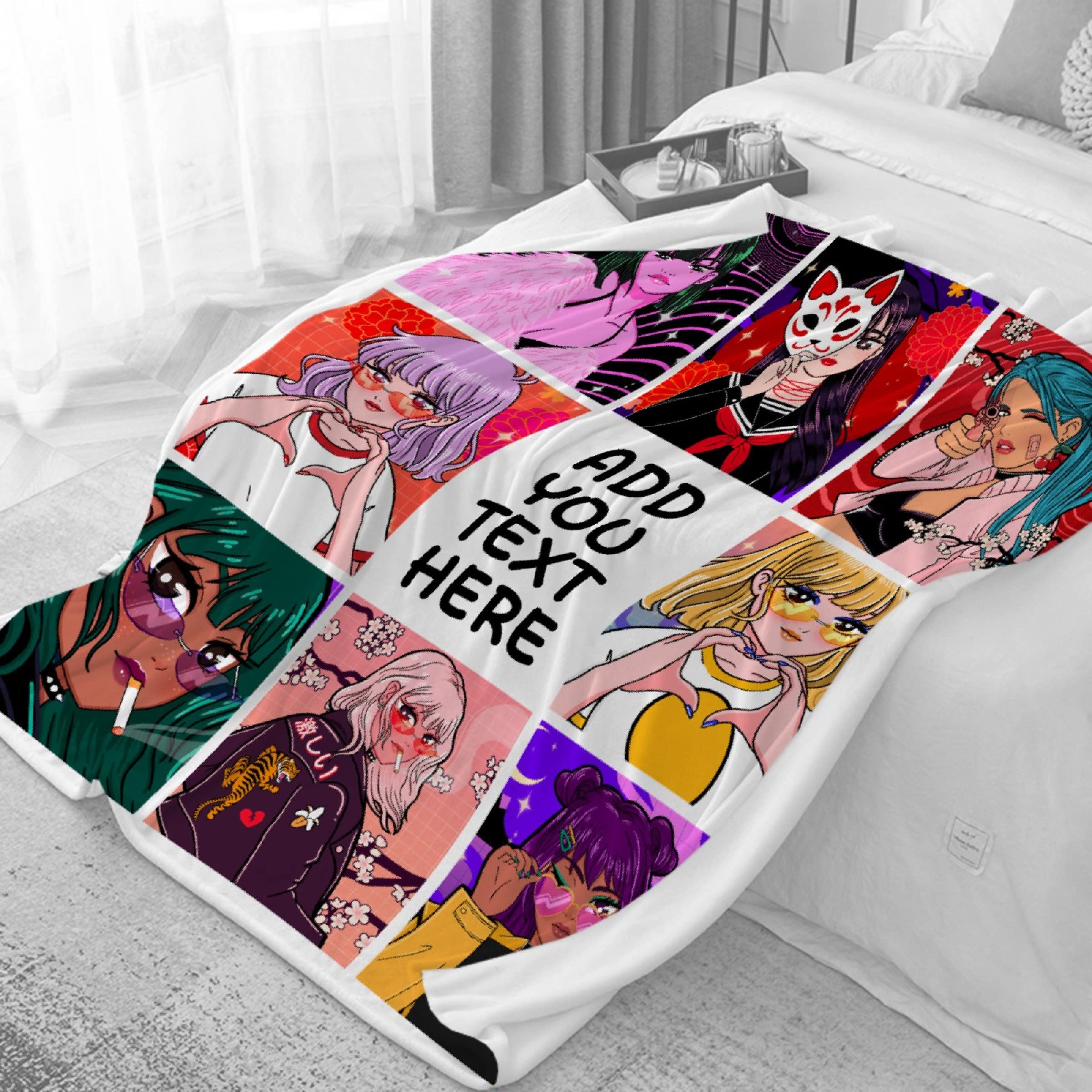 Custom Anime Photo Collage Blanket - Personalized Extra Large 120x90 Inch Fleece Throw with Scannable Design - Perfect Gift for Family, Couples & Friends - Great for Home Decor, Cuddling & Special Occasions