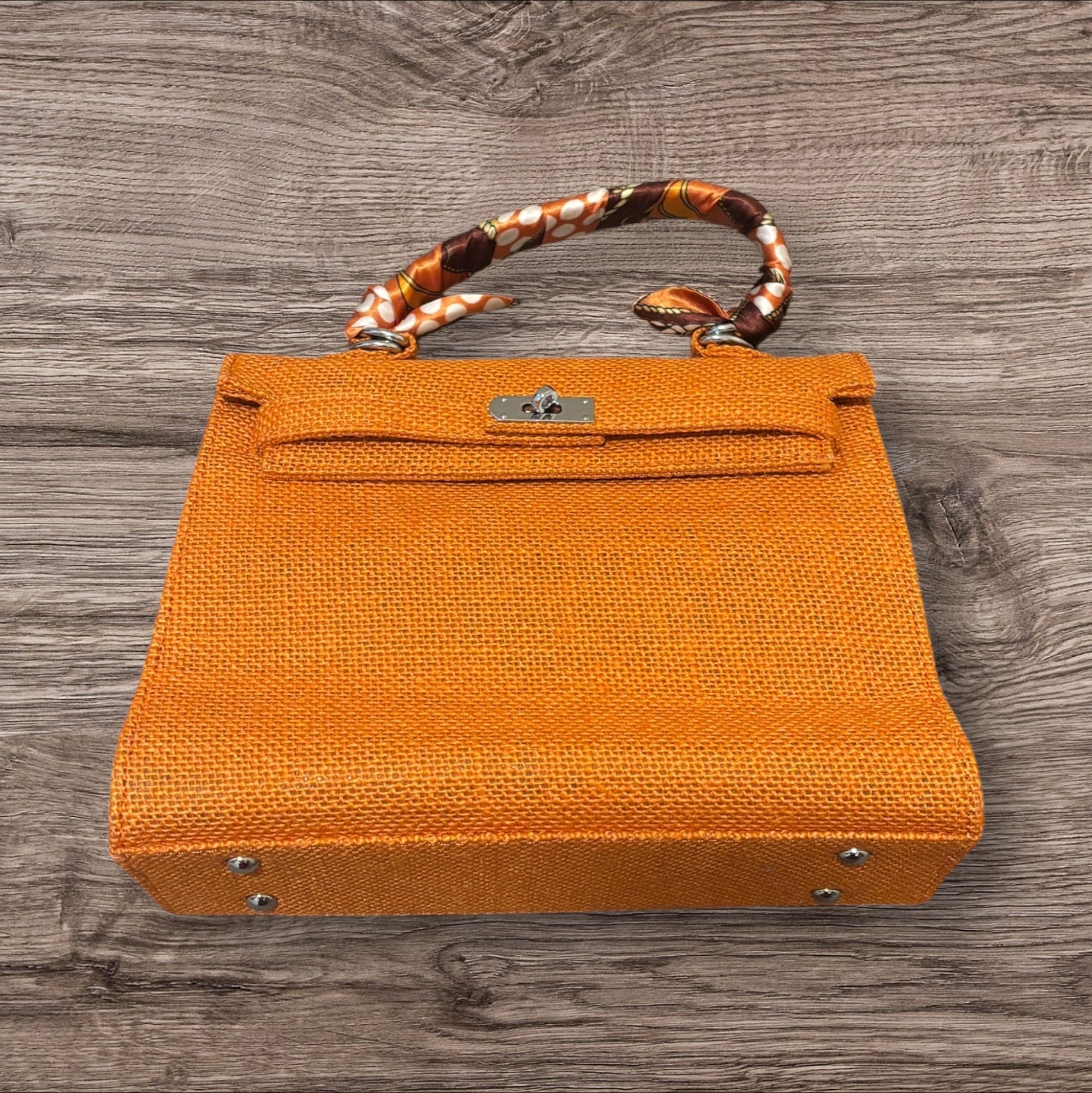 French Style Jute Mini Crossbody Bag for Women - Orange Eco-Friendly Tote & Shoulder Bag | Perfect for Beach, Shopping & Casual Outings