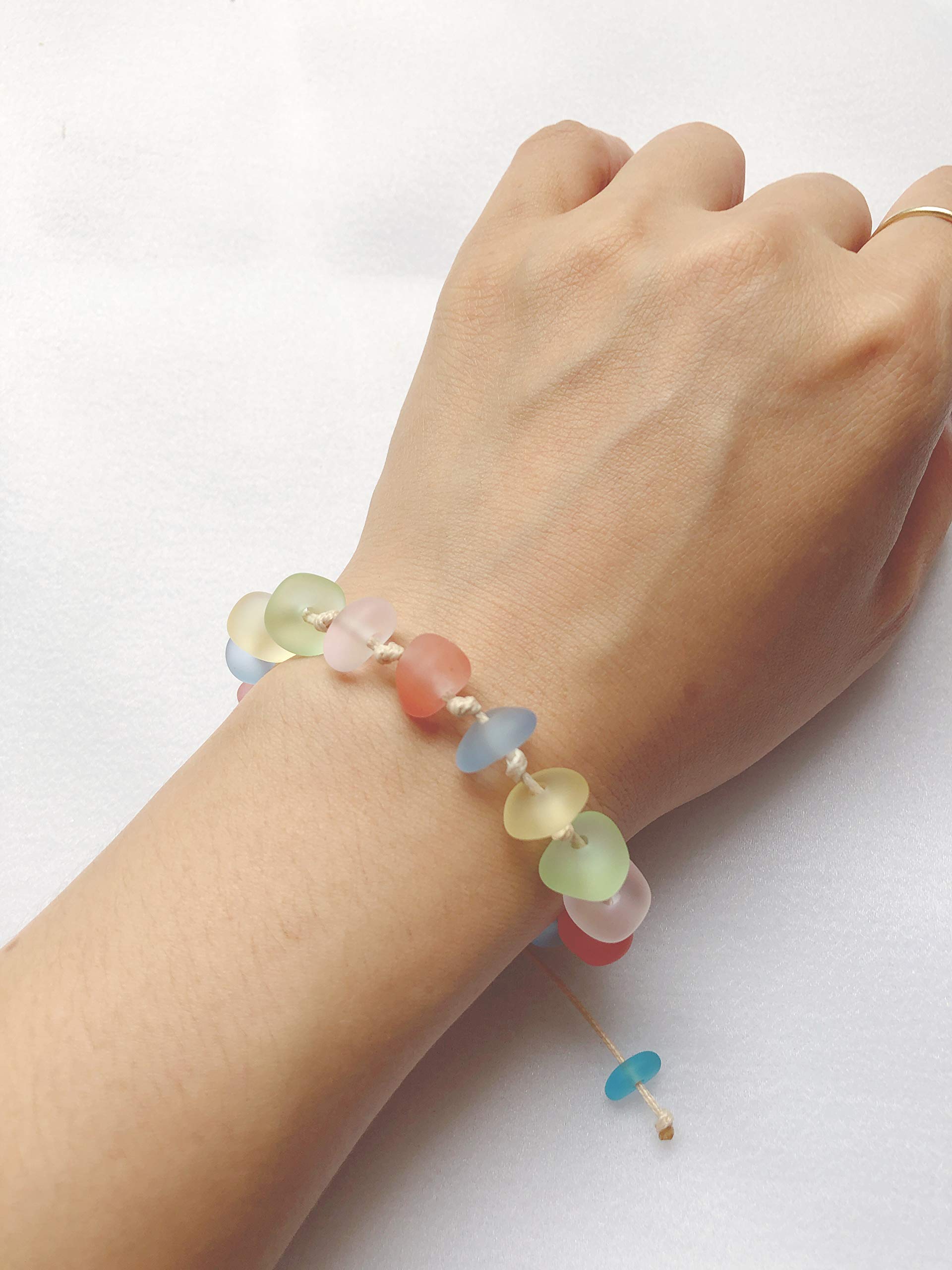 Handmade Adjustable Sea Glass Bracelet with Knot Sennit Design - Natural Beach Glass Jewelry for Women - Perfect for Beach Weddings, Boho Fashion & Summer Accessories