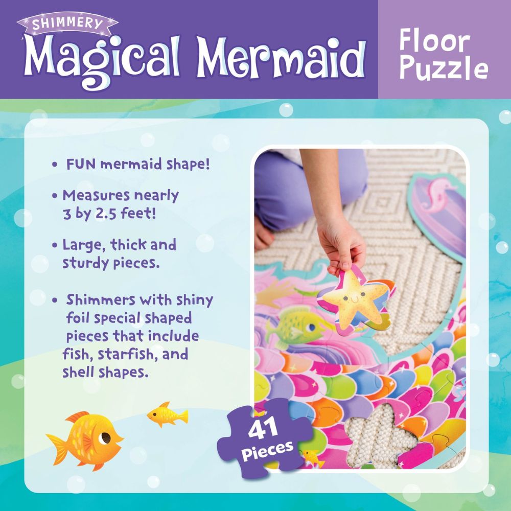 Peaceable Kingdom Shimmery Magical Mermaid Floor Puzzle for Kids - 48 Piece Large Jigsaw Puzzle with Glitter Details, Perfect for Birthday Gifts & Ocean-Themed Room Decor