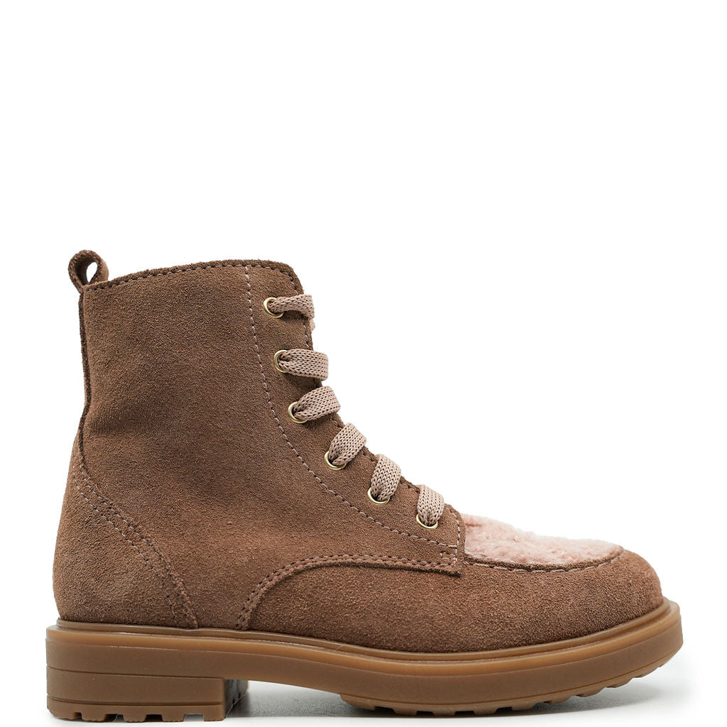 Beberlis Women's Rose Suede Shearling Lined Combat Boots - Warm Winter Ankle Boots for Casual Outfits & Cold Weather Fashion