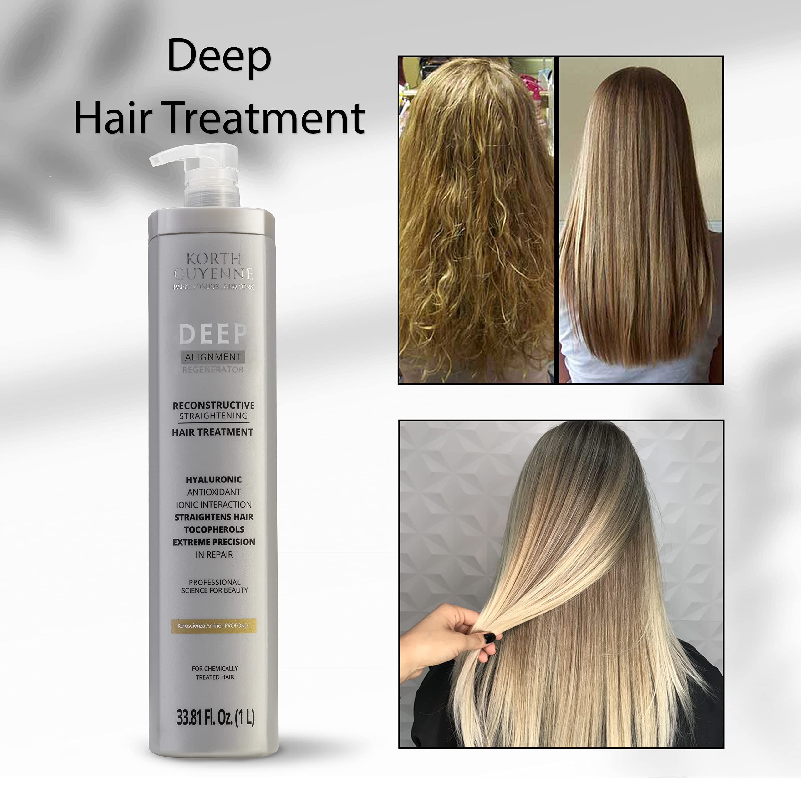 Korth Guyenne Deep Alignment Regenerator System - Smoothing Hair Treatment for Damaged Hair (1L/33.81 fl.oz) - Professional Salon Quality at Home, Perfect for Frizz Control & Heat Protection
