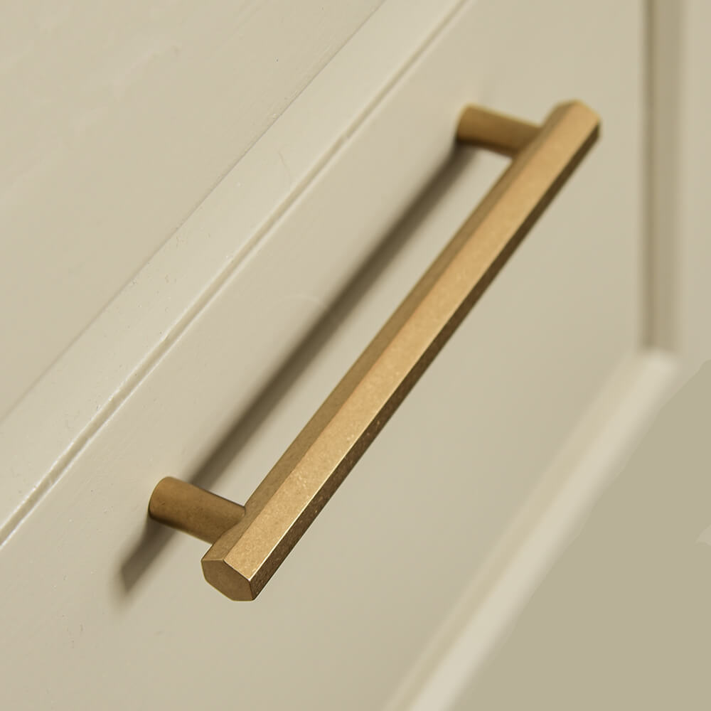 Vintage Aged Brass Hexagon Pull Handle - Cabinet & Drawer Hardware for Kitchen, Bathroom & Furniture - Heavy Duty & Decorative Home Upgrade