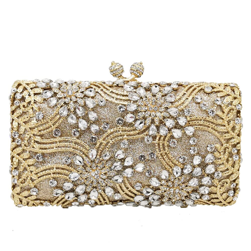 Elegant Crystal Rhinestone Floral Clutch Purse for Women - Wedding Evening Bag with Sparkling Embellishments | Perfect for Bridal Party, Prom, Gala & Formal Events