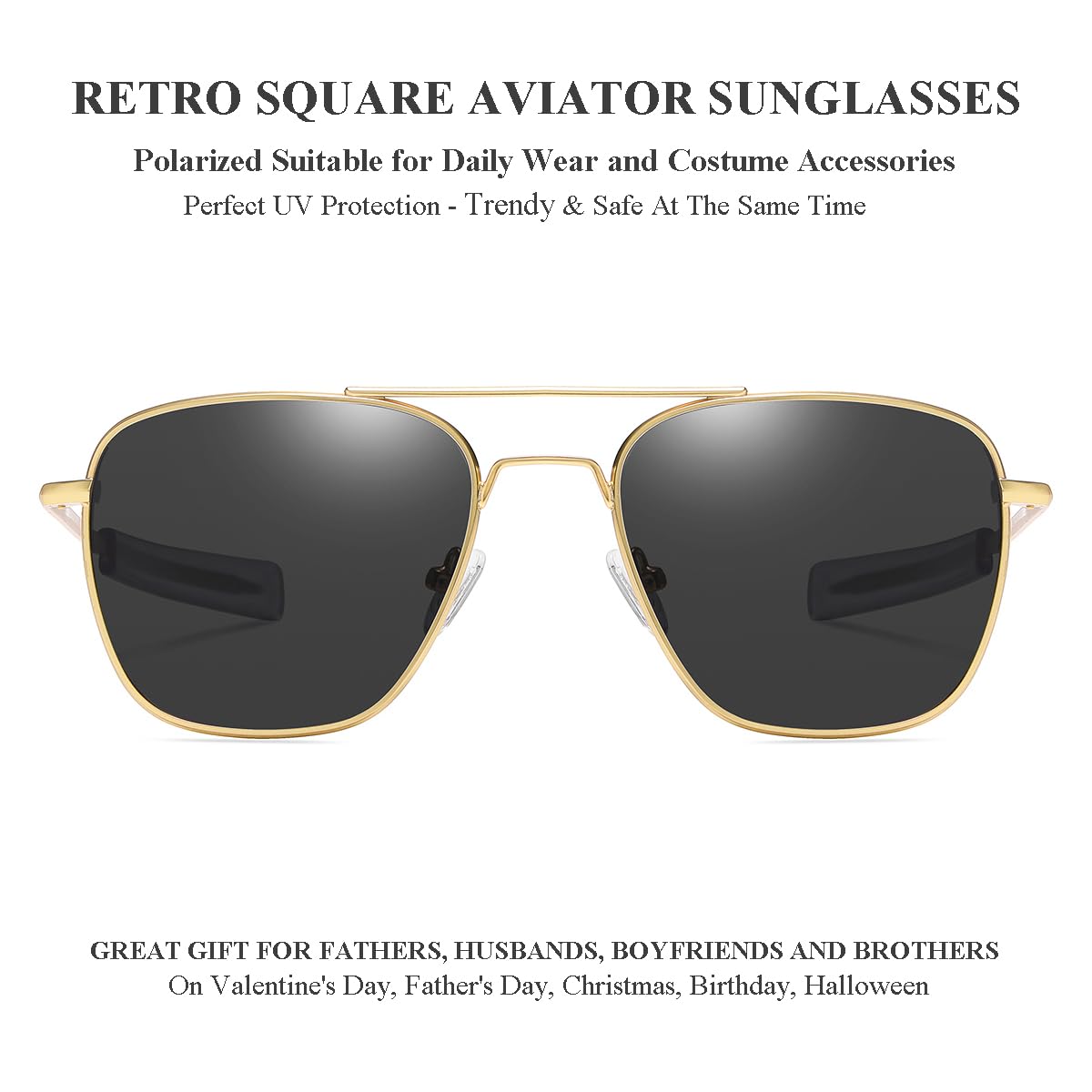 Polarized Aviator Sunglasses for Men - Retro Military Style Square Shades with UV Protection - Perfect for Driving, Outdoor Sports & Fashion Accessories