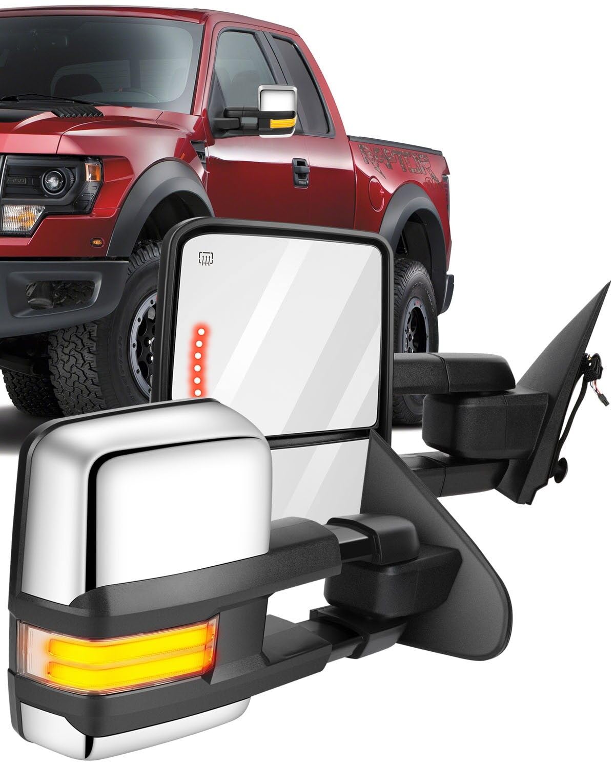ECCPP Power Heated Towing Mirrors for 2003-2006 Chevy Silverado & GMC Sierra - LED Turn Signal, Running Lights, Chrome Housing (Left & Right Pair) - Perfect for Towing, Camping & Off-Road Adventures