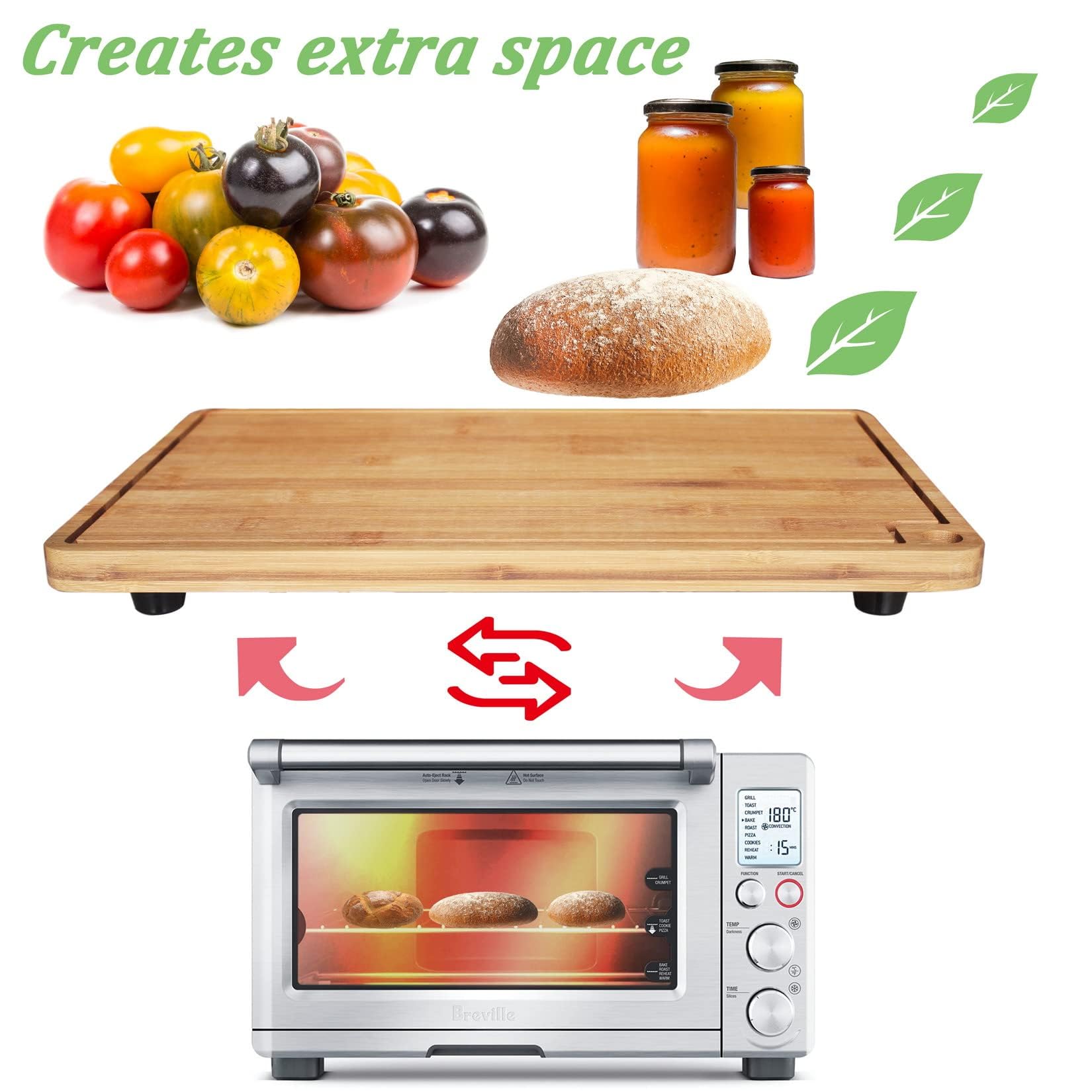 Premium Bamboo Wood Cutting Board for Breville BOV800XL 860BSS 845BSS Smart Toaster Oven - Heat Resistant with Silicone Feet & Rack Push Accessories - Space Saving Kitchen Organizer for Baking, Toasting & Meal Prep