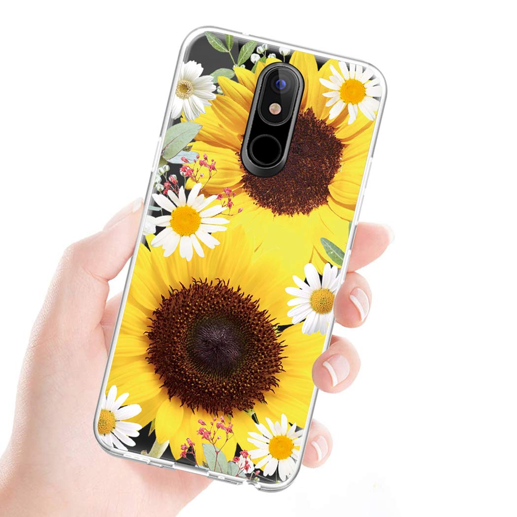 Shockproof Clear TPU Phone Case for LG K40 / K12 Plus / X4 2019 / Solo LTE / Harmony 3 / Xpression Plus 2 - Soft Protective Transparent Cover for Women & Girls (Sunflower Design) - Perfect for Everyday Use, Work, and Travel Protection