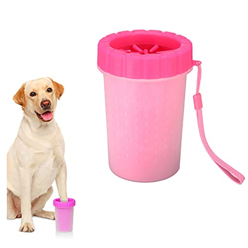 Upgraded 2-in-1 Portable Dog Paw Cleaner Cup - Silicone Pet Paw Washer & Brush for Muddy Feet - Perfect for Small Dogs Grooming & Outdoor Adventures - Ideal Pet Gift for Dog Owners (Pink)