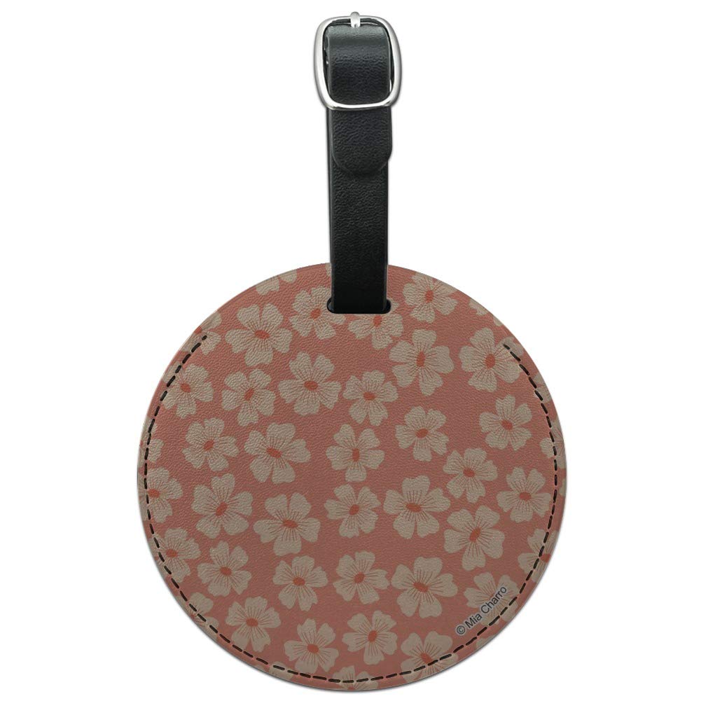 Peachy Flowers Round Leather Luggage Tag - Personalized Suitcase ID Tag for Travel Bags, Carry-On & Backpacks - Perfect for Airports, Business Trips & Vacation Identification
