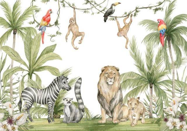 Active Jungle Buddies Wallpaper - Vibrant Kids Room Décor for Nursery, Playroom & Bedroom | Peel & Stick Removable Wallpaper