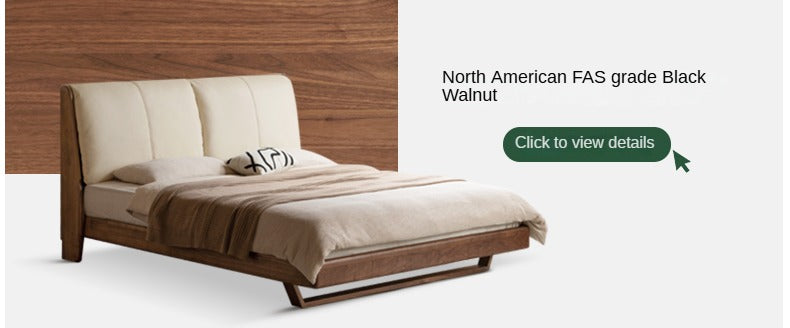 Italian Light Luxury Oak & Ash Solid Wood Leather Upholstered Suspended Bed - Elegant Master Bedroom Furniture for Modern Home Decor