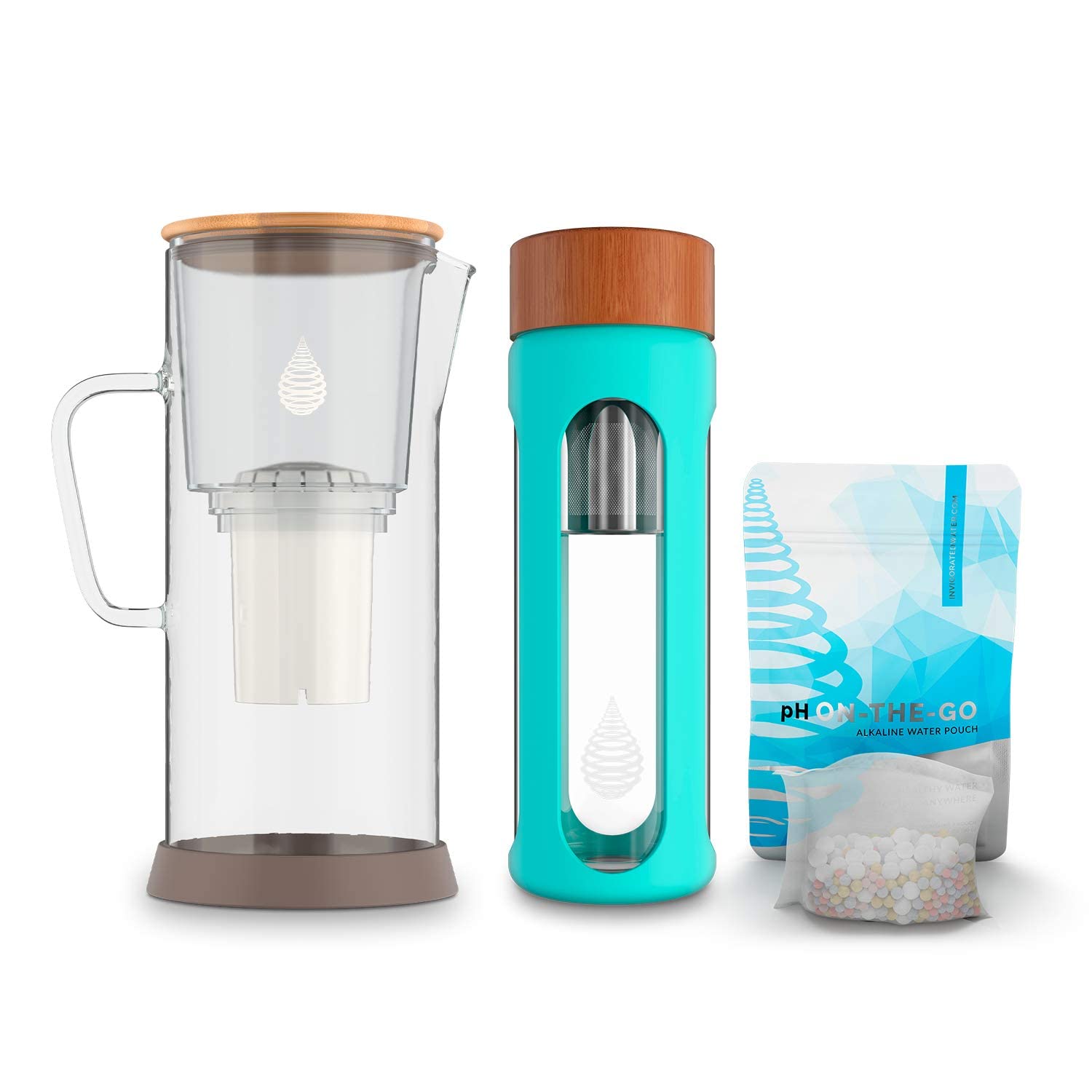 **pH Restore Alkaline Water Pitcher with 580ml Glass Filter Bottle - Hydrate & Balance Water pH - Perfect for Home, Office & Travel**