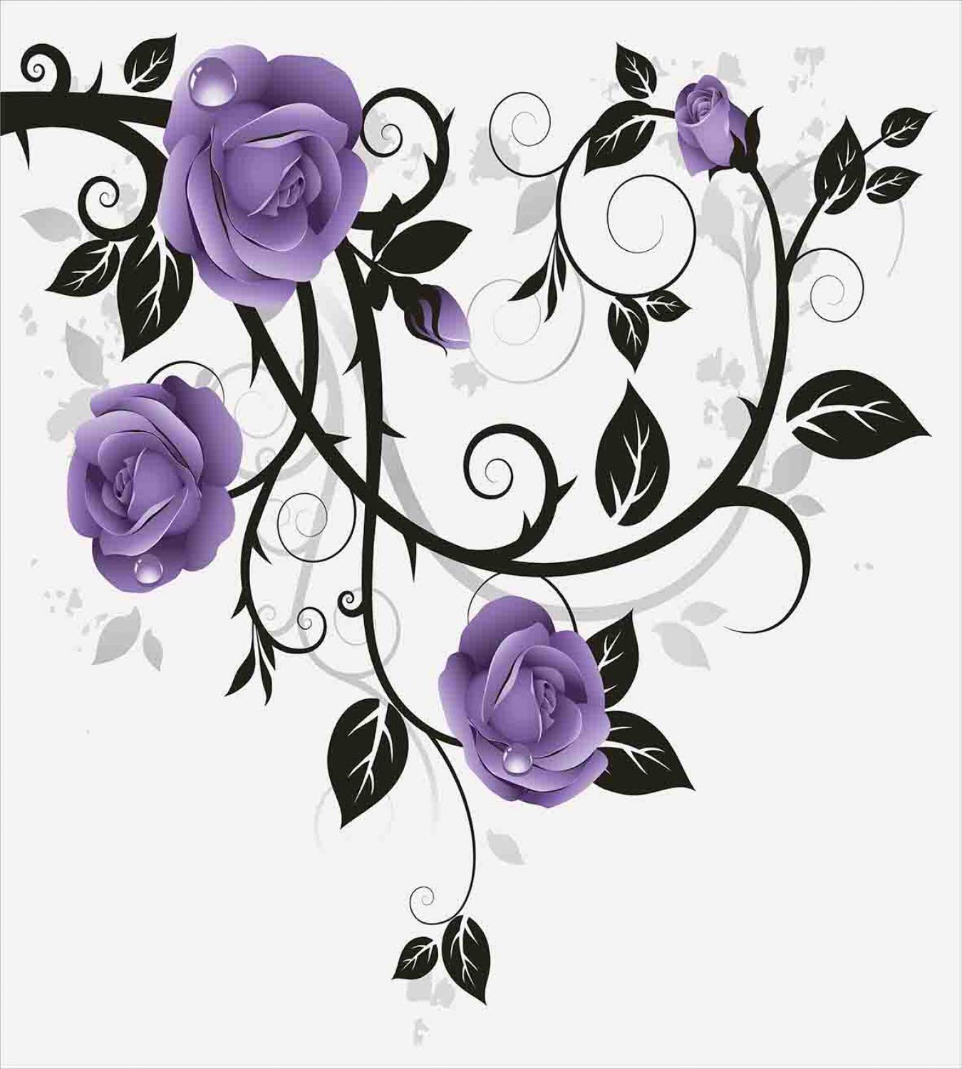 Lunarable Floral Duvet Cover Set - Spring Roses with Monochrome Branches on Grunge Background, 3-Piece Bedding Set with 2 Pillow Shams, California King Size, Lavender Black & White | Perfect for Bohemian Bedroom Decor & Guest Room Styling