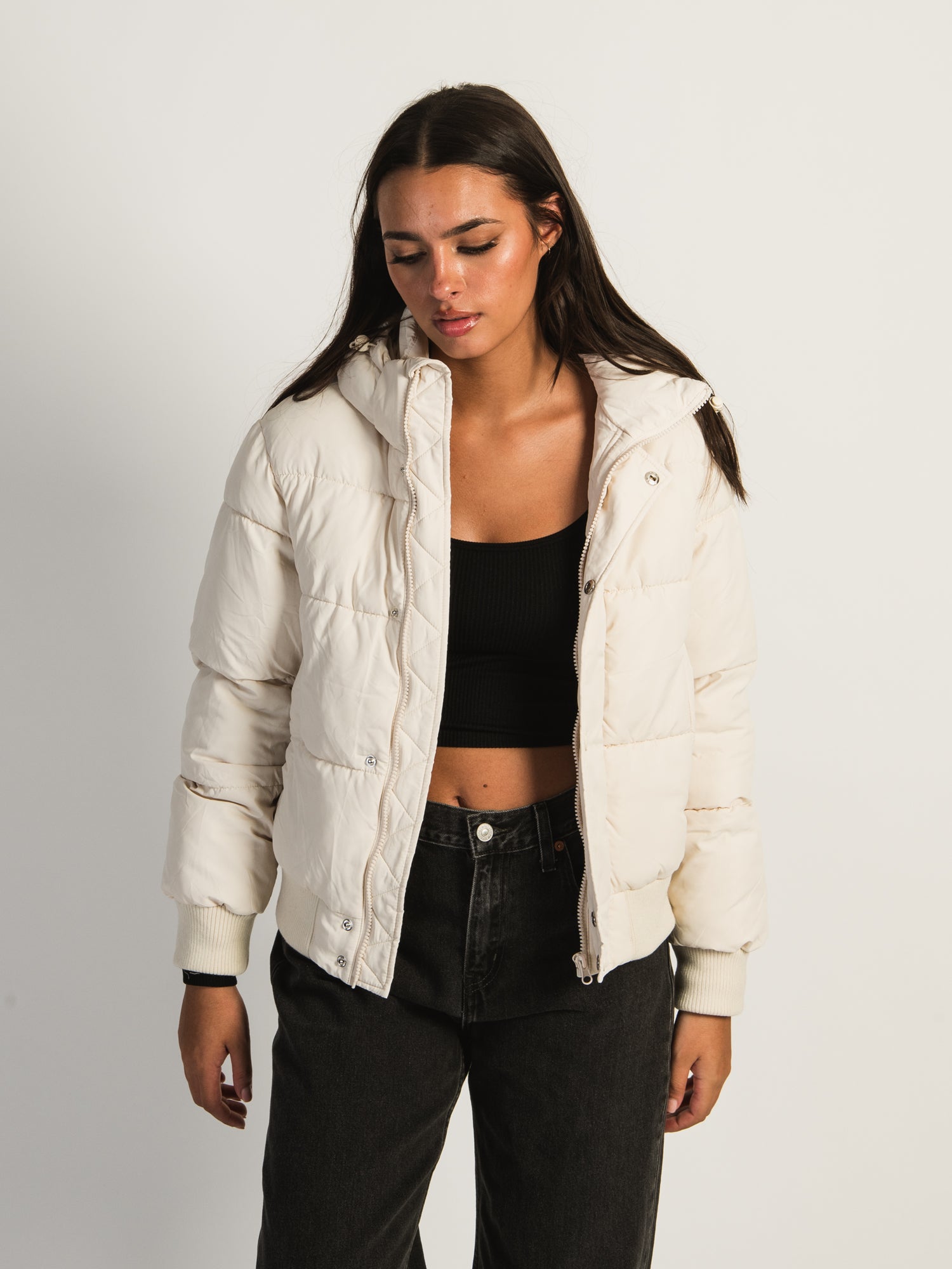 AZALEA WANG RIRI Hooded Puffer Jacket for Women - Winter Warm Quilted Coat with Stand Collar | Perfect for Outdoor Activities, Skiing & Cold Weather Fashion