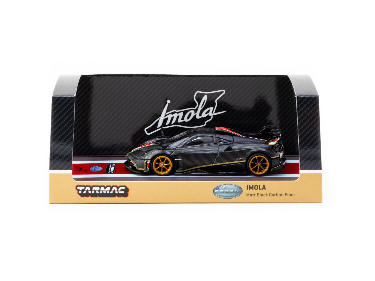 Tarmac Works 1/64 Pagani Imola Diecast Model Car - Matt Black Carbon Fiber Finish - Collectible Miniature Vehicle for Display & Racing Games - Perfect for Car Enthusiasts & Model Collectors
