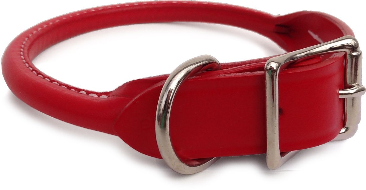 Premium Rolled Leather Dog Collar - Red - 34