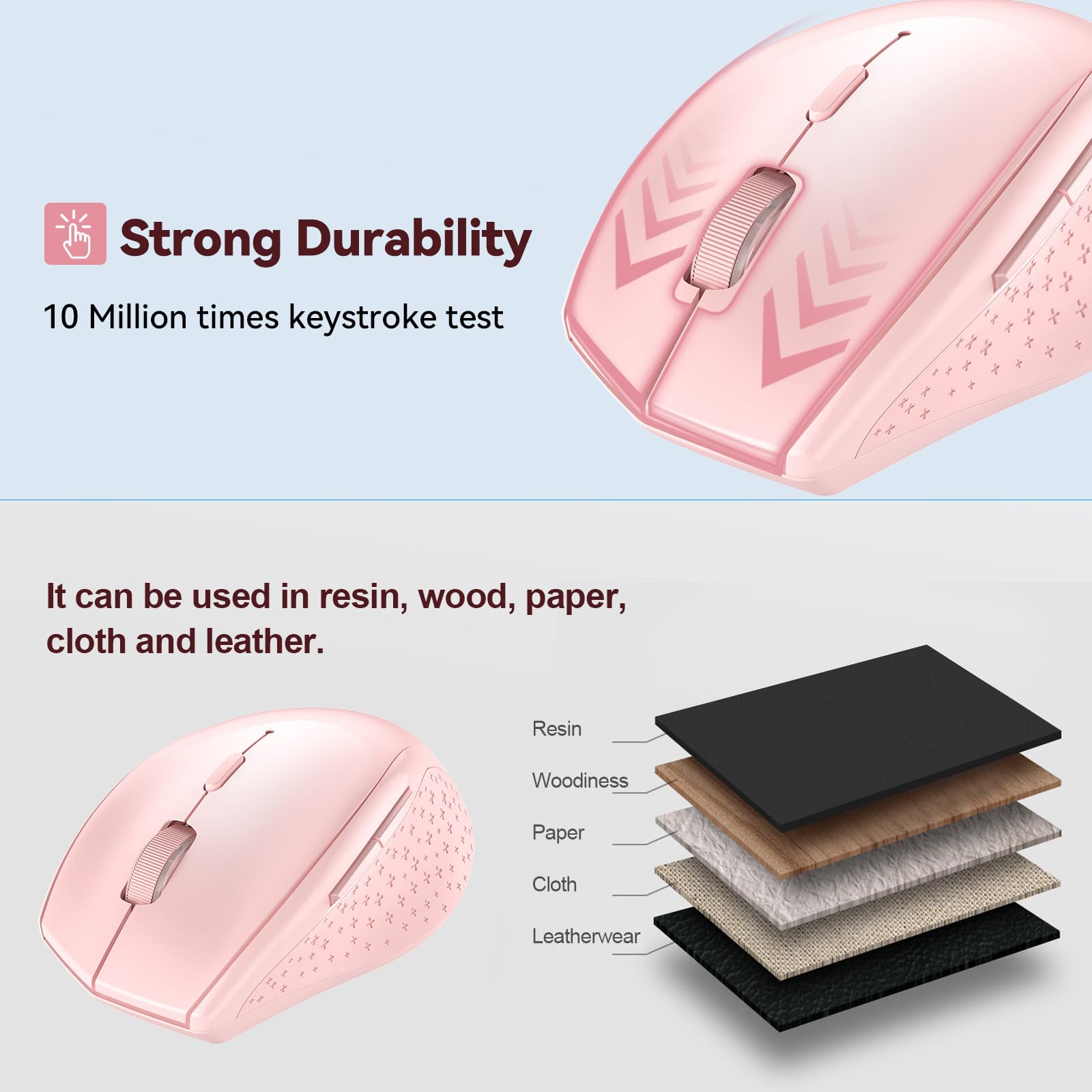TECKNET Bluetooth Wireless Mouse - 4800 DPI Adjustable Computer Mouse with 24-Month Battery Life, 6 Buttons for iPad Pro, Laptop, Surface Pro, Windows PC & Chromebook (Pink) - Perfect for Office Work, Gaming & Travel Use
