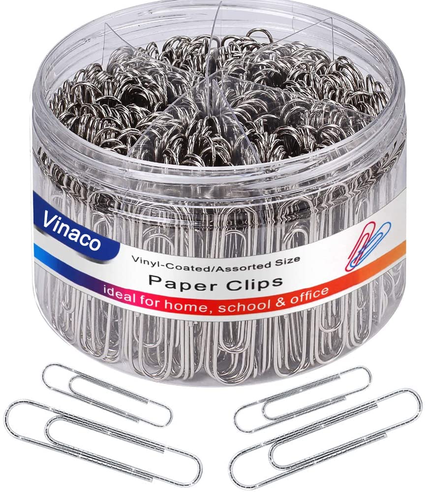 Vinaco 500PCS Non-Slip Paper Clips Set - 1.3 Inch & 2.0 Inch Medium & Jumbo Size, Durable Rustproof Coated Metal Clips for Office, School, Home Organization, Document Filing, Bookmarking and Craft Projects