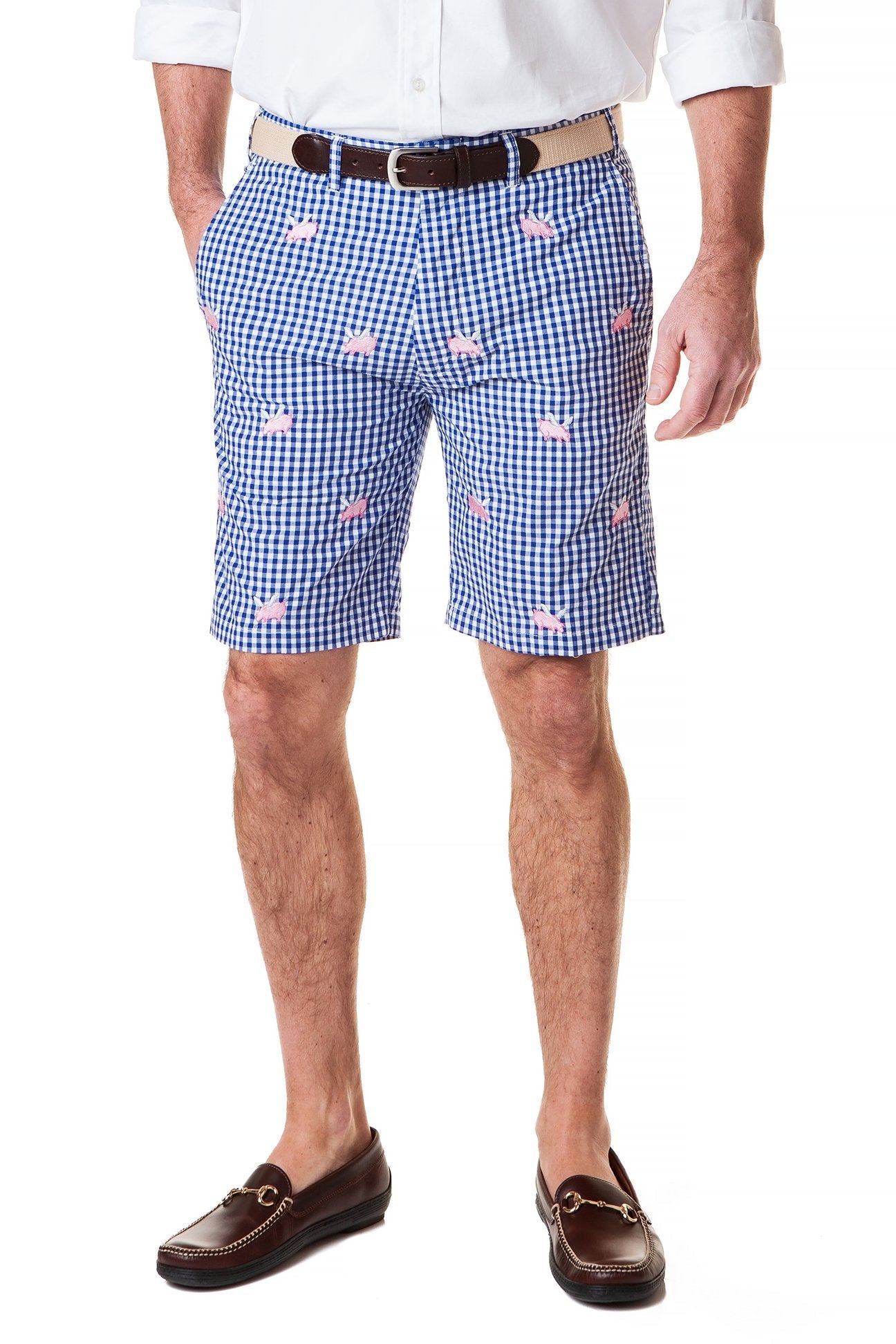 Cisco Short Wide Gingham Royal with Flying Pig - Stylish Casual Shirt for Men | Perfect for Office Wear, Date Nights & Outdoor Activities