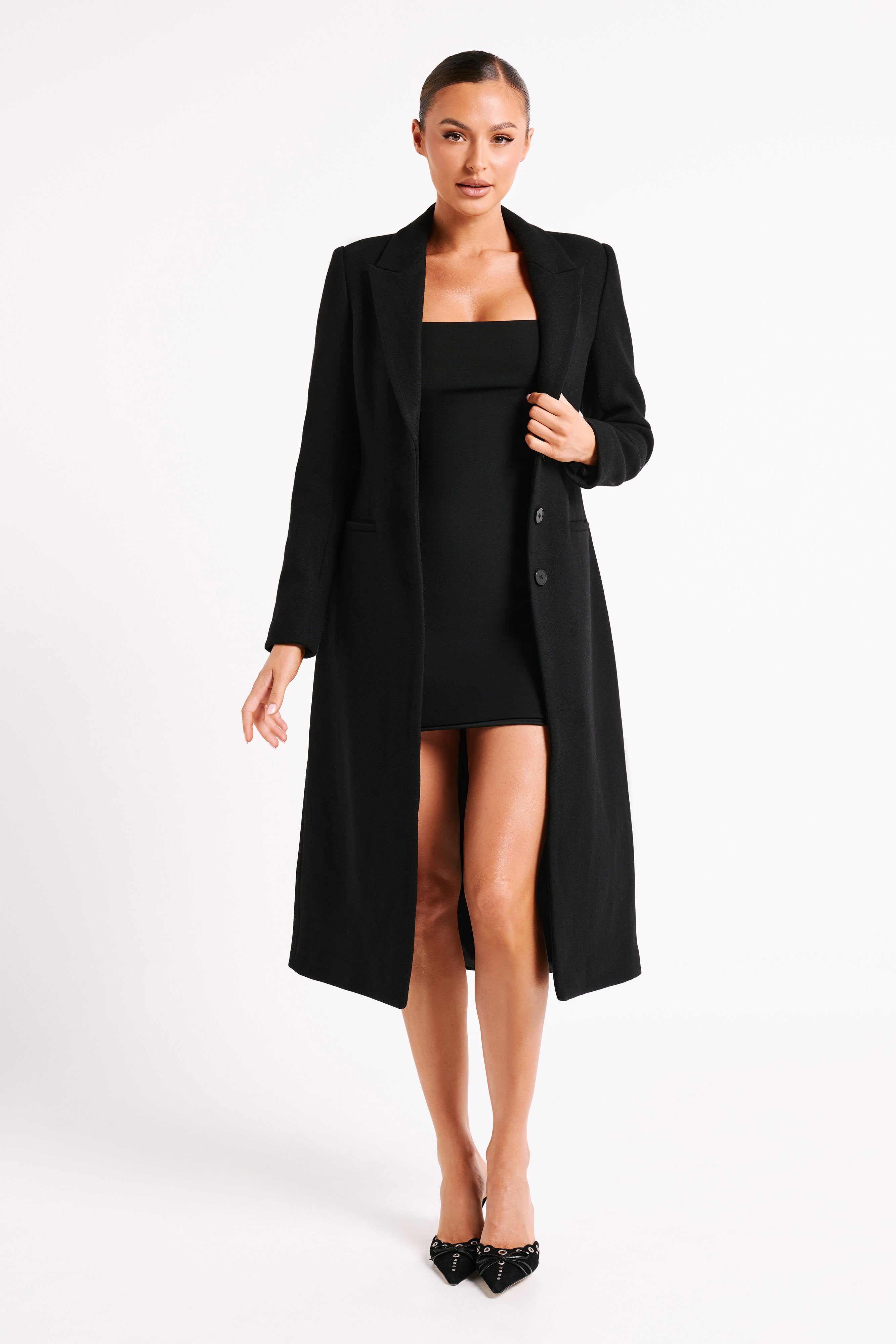 Frida Crepe Mini Dress for Women - Elegant Black Party Cocktail Dress for Night Out, Date Night, and Special Occasions