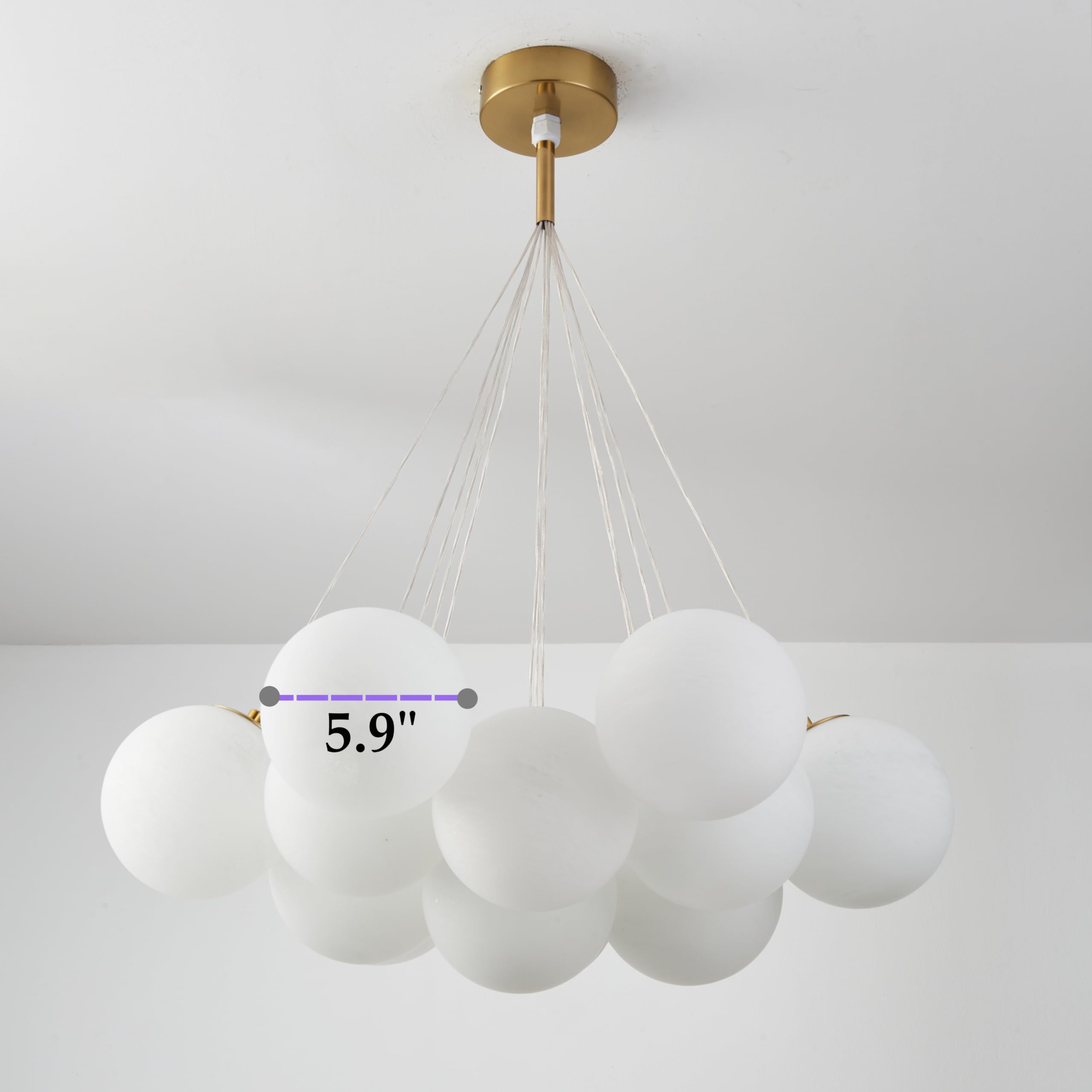 Elegant Glass Bubble Chandelier - 13-Light Frosted Globe Pendant Light Fixture in Gold for Living Room & Dining Room | Perfect for Modern Home Decor, Wedding Venues and Luxury Interior Lighting