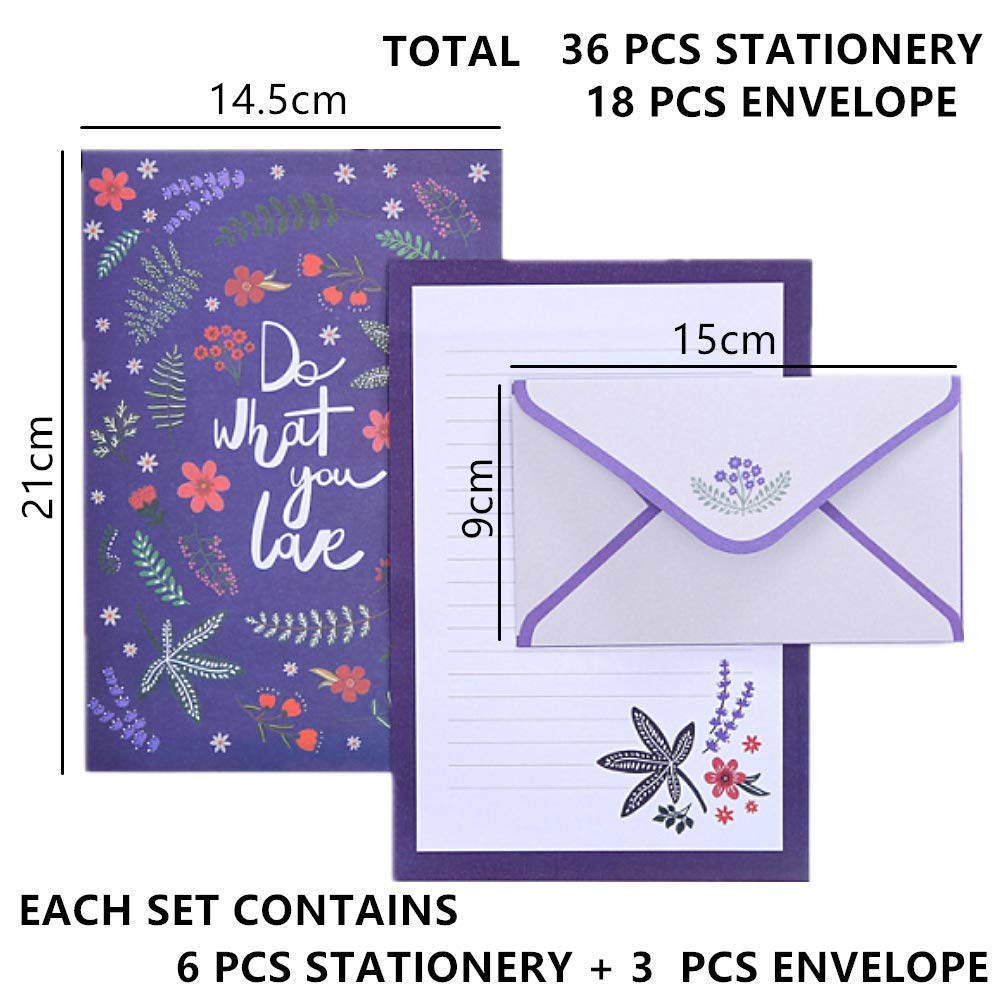 36 Pcs Lovely Letter Paper Lined Stationery Set with 18 Envelopes - A5 Writing Paper for Office, Home & School - Perfect for Thank You Notes, Personal Letters & Journaling (6 Sets)