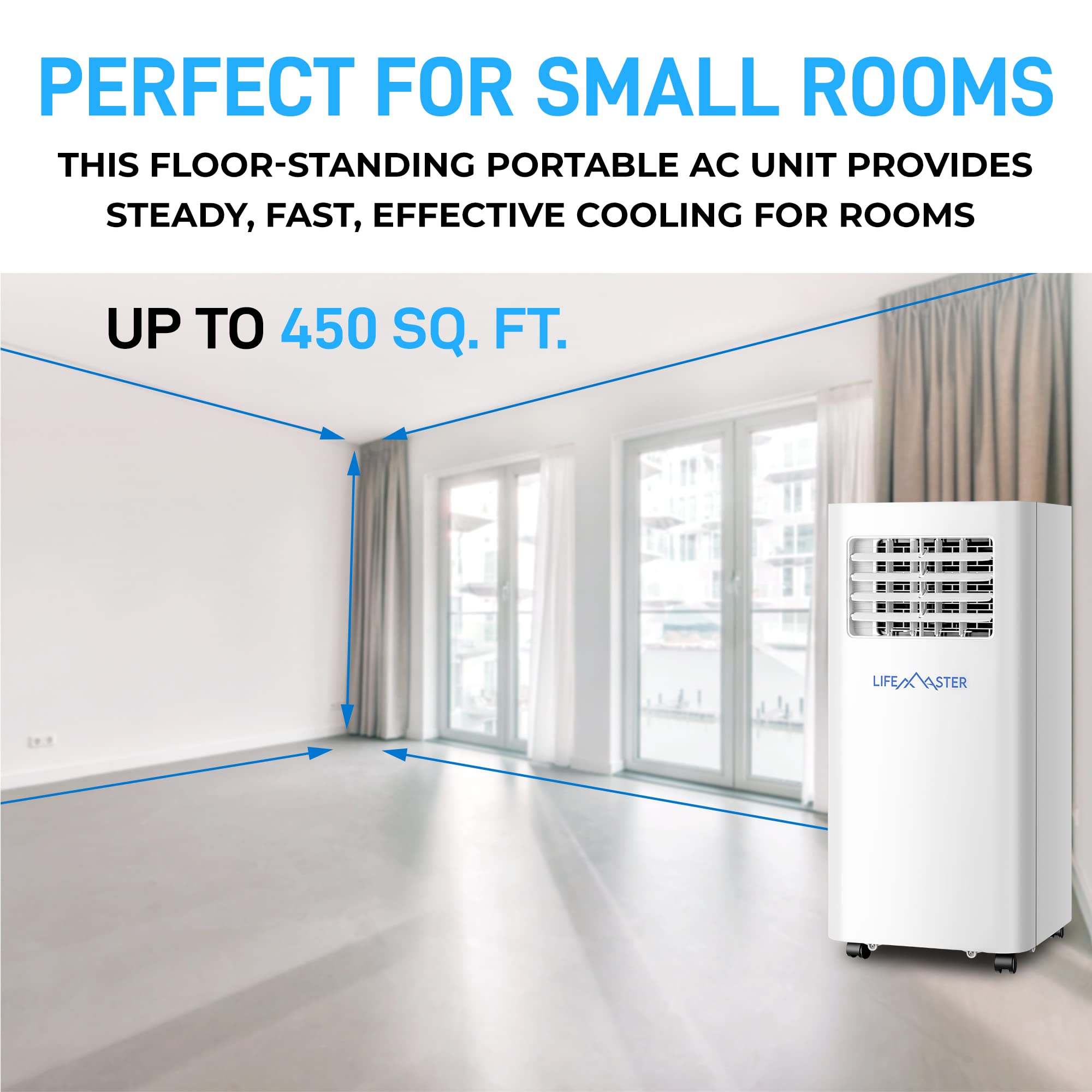 10,000 BTU Portable Air Conditioner with Digital Remote - Cools Rooms up to 450 Sq.Ft - 3-in-1 AC Unit with Installation Kit for Home, Office, Dorm - Perfect for Bedrooms, Living Rooms & Small Spaces