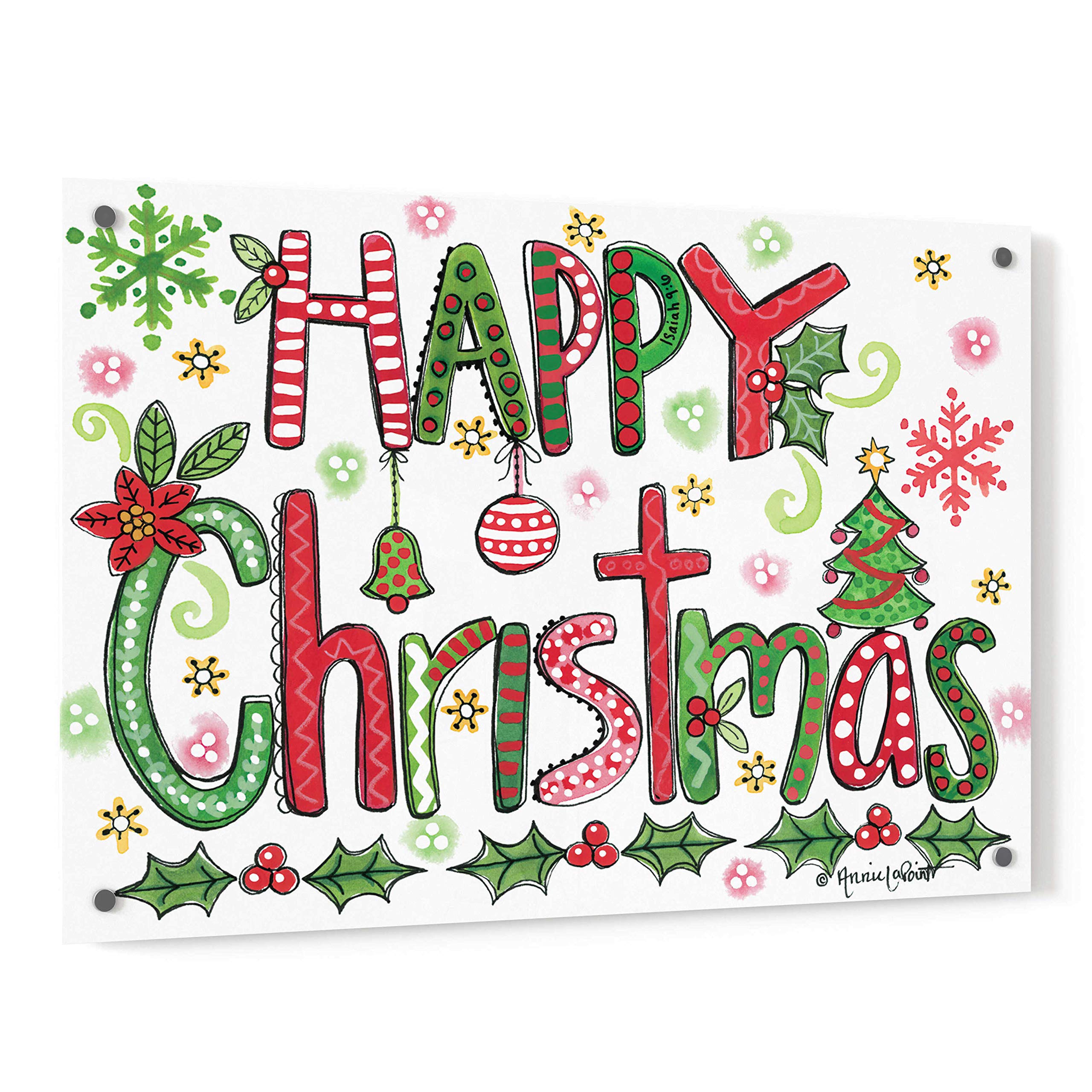 Annie LaPoint 'Happy Christmas' Acrylic Glass Wall Art - 36x24 Inch Vibrant Holiday Painting for Living Room, Bedroom & Office Decor - Perfect Christmas Gift & Festive Home Decoration