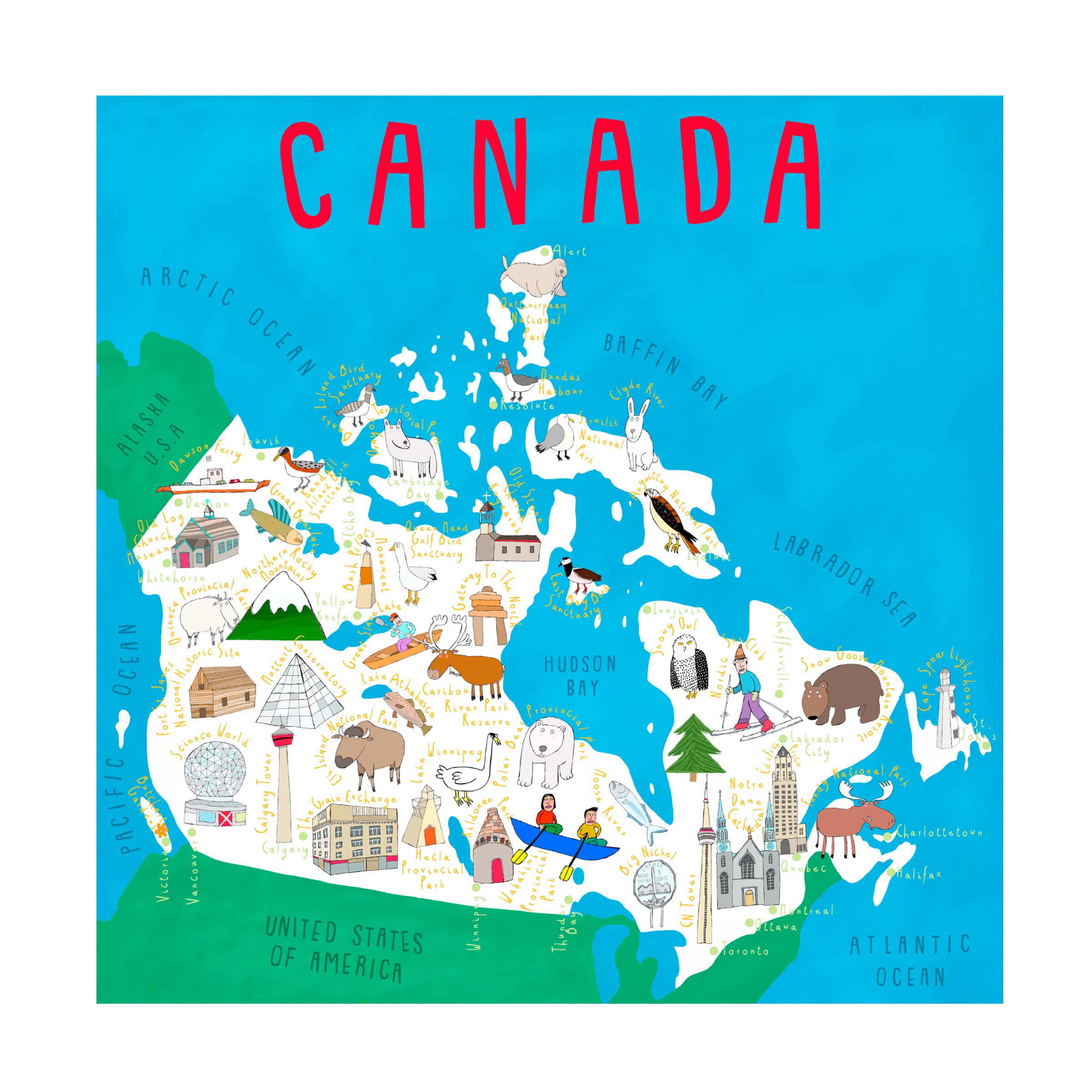 Trademark Fine Art 'Illustrated Countries Canada' Canvas Wall Art by Carla Daly - Perfect for Home Decor, Office & Gift Giving