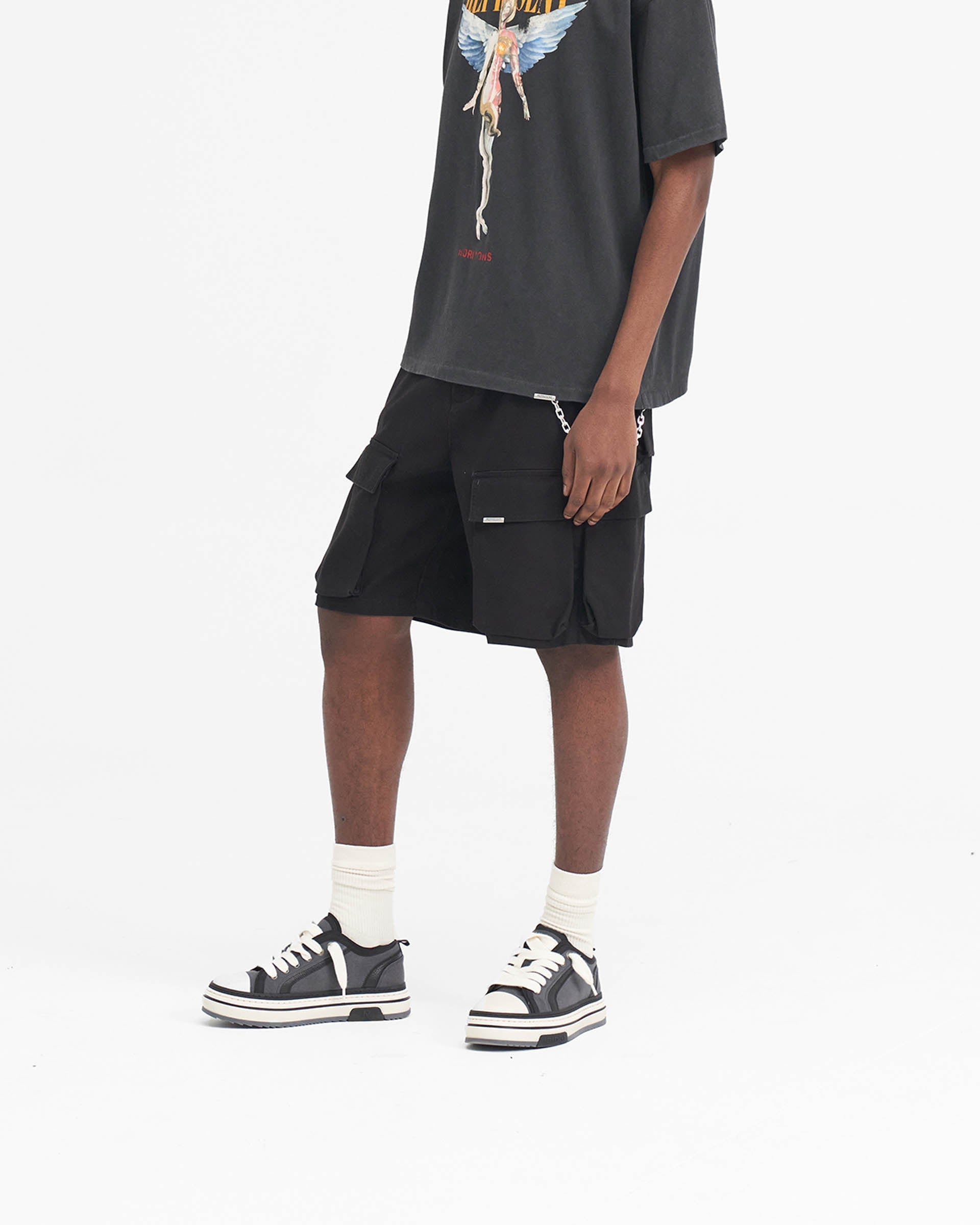 Men's Baggy Cotton Cargo Shorts - Black | Comfortable Loose Fit Casual Pants | Perfect for Outdoor Activities, Hiking & Summer Wear