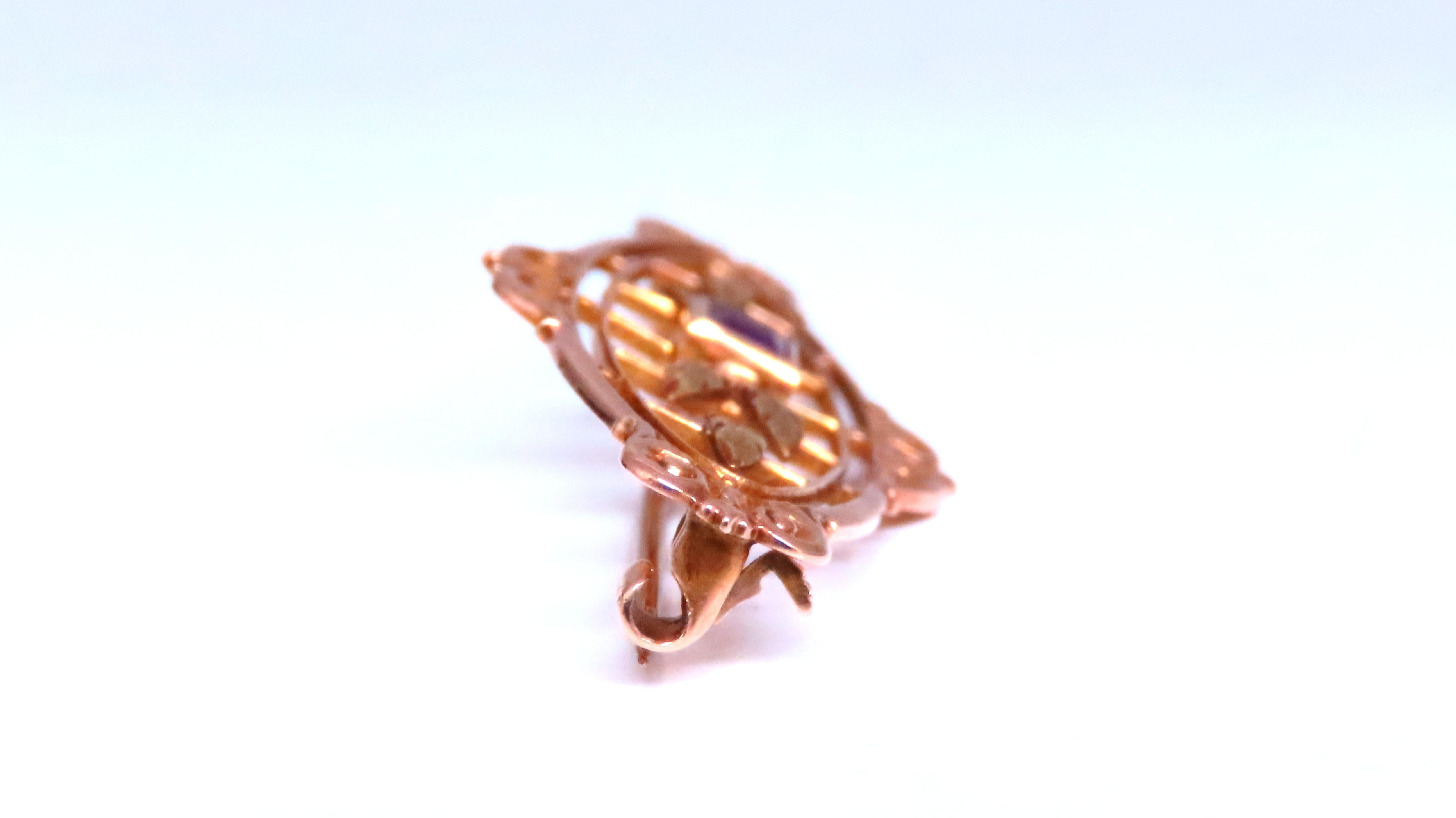 Natural Amethyst Neoclassical Brooch Pin - 14K Gold Vintage Jewelry for Women | Elegant Gift for Weddings, Parties & Special Occasions