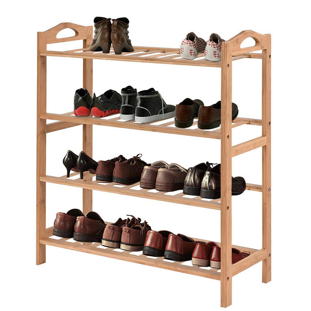 4-Tier Bamboo Shoe Rack Organizer - Natural Wood Entryway Storage Shelf (27