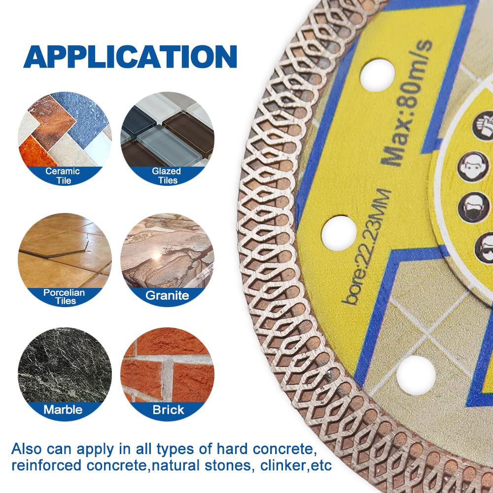HIGHDRIL 4 Inch Diamond Saw Blade Set - 3 Pack Turbo X Mesh Diamond Tile Cutting Disc for Porcelain, Ceramic, Granite, Marble - Dry or Wet Use with Circular Saw - Perfect for Home Renovation & Professional Tile Installation
