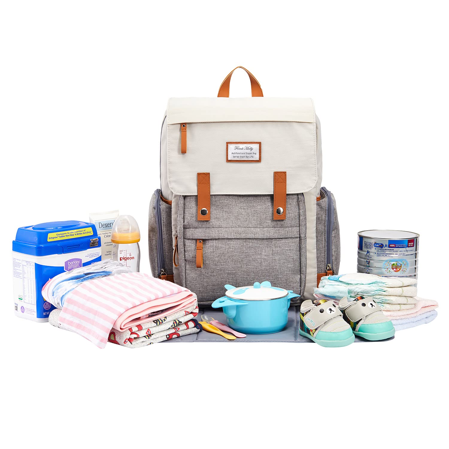 Frank Mully Large Diaper Bag Backpack - Multifunctional Travel Baby Bag for Moms & Dads - Perfect for Daycare, Air Travel & Family Outings