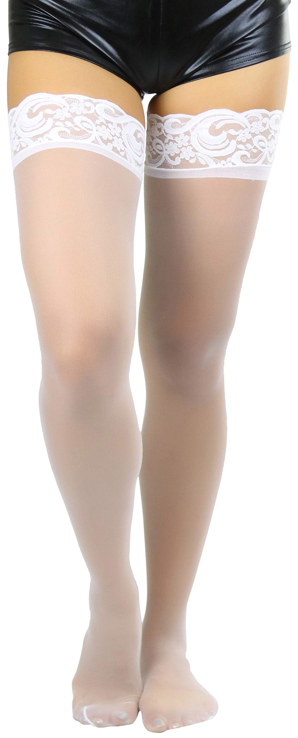 ToBeInStyle Women's Classic Backseam Thigh High Stockings with Floral Lace Top - Sexy Stockings for Date Night, Cosplay & Special Occasions