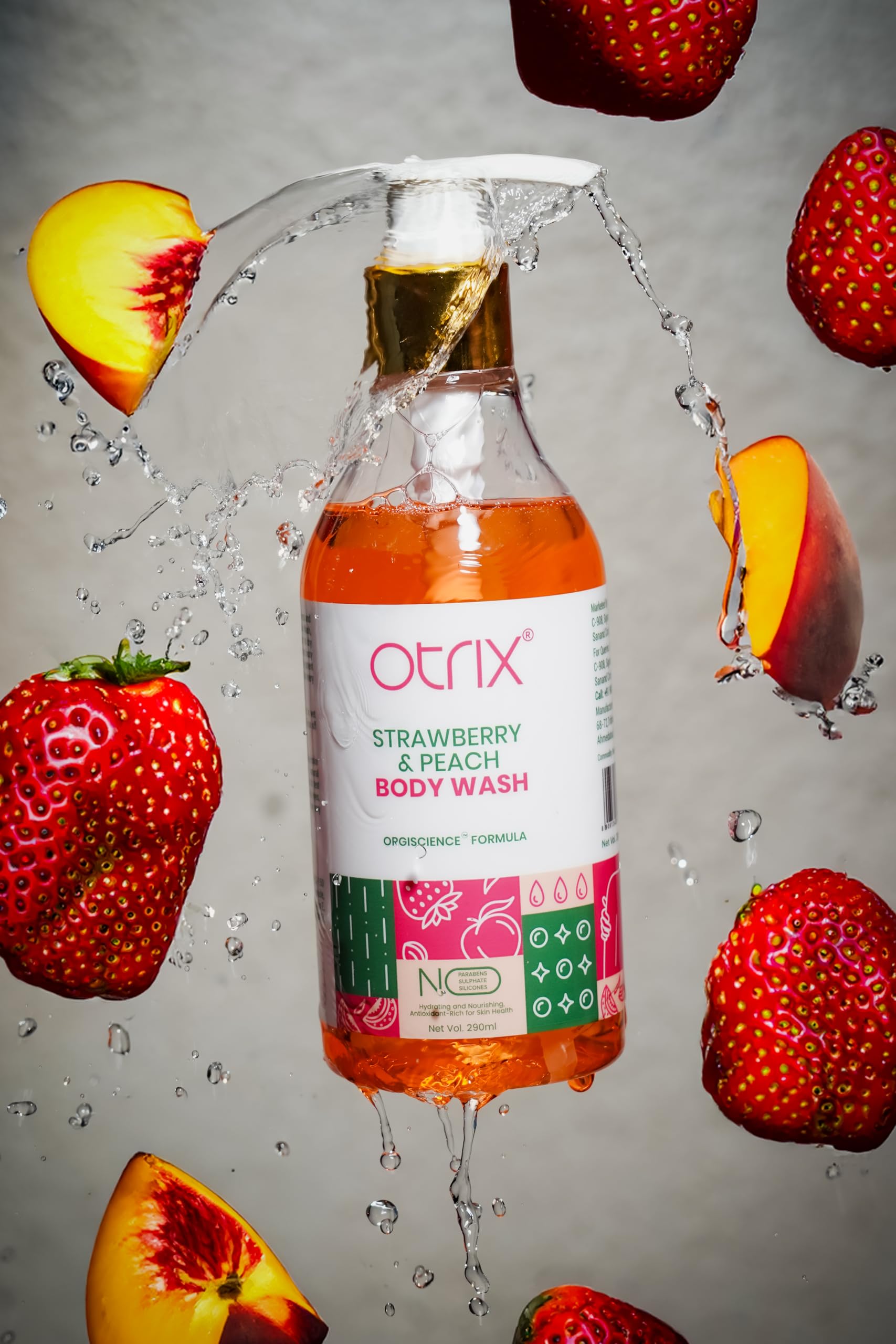 Otrix Strawberry and Peach Hydrating Body Wash | Sulfate & Paraben-Free Moisturizing Shower Gel for Women & Men | Gentle Cleansing with Rejuvenating Aroma | 290ml | Perfect for Dry Skin & Daily Relaxation