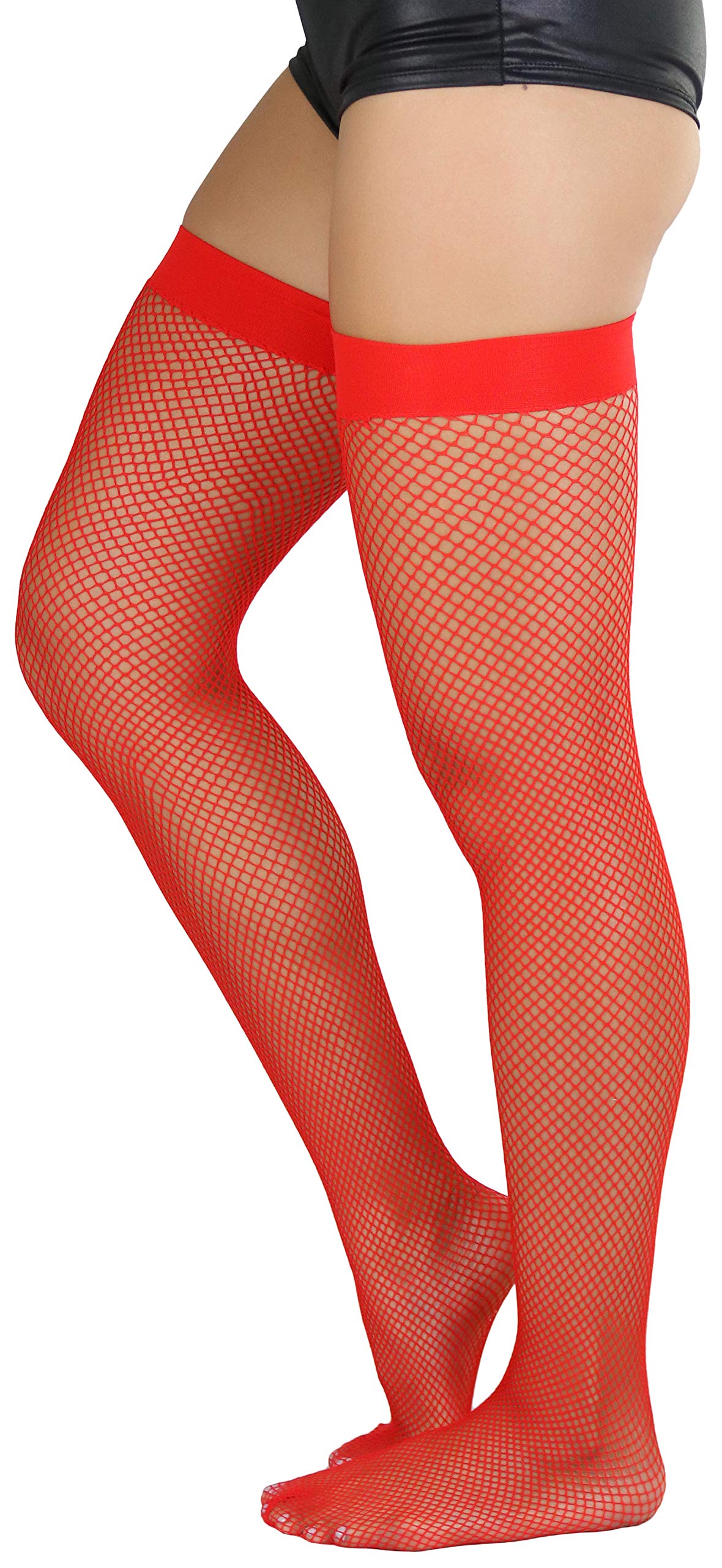 ToBeInStyle Women's Sexy Nylon Fishnet Thigh High Stockings with Opaque Band - Versatile Fashion Hosiery for Party, Cosplay & Date Night Outfits