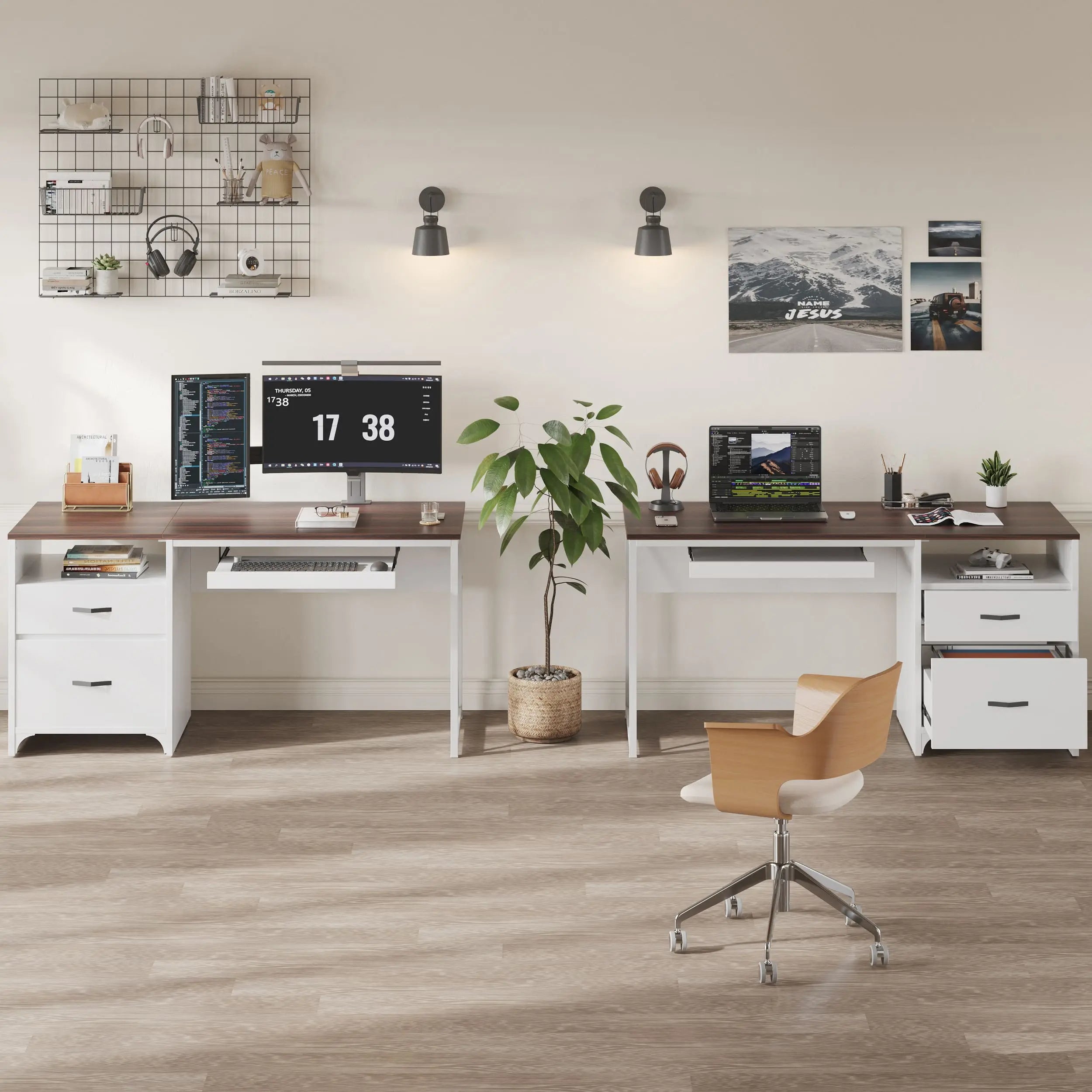 Bestier 55 Inch Industrial Office Computer Desk with Storage Shelf - Modern L-Shaped Writing Desk for Home Office, Gaming & Study - Sturdy Metal Frame Workstation with Drawers & Open Storage Space