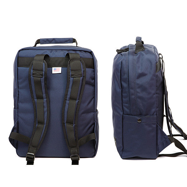 Drifter Square Pack Backpack - Navy & Black Leather - City Line - Made in USA - Perfect for Urban Commuting, Travel & Everyday Use