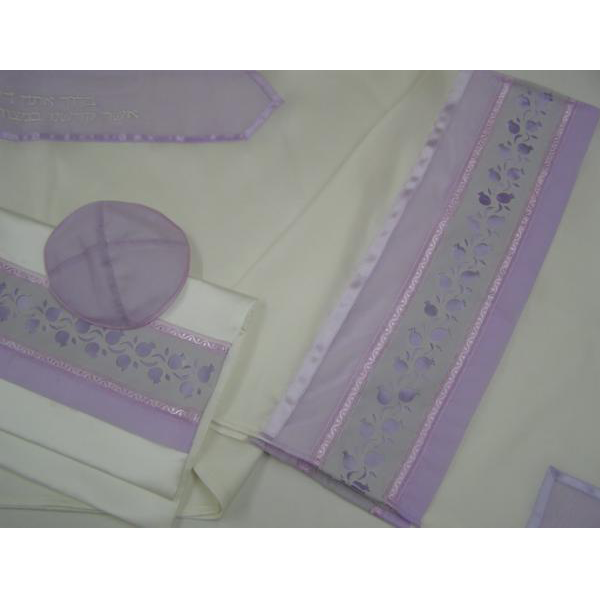 Lilac Pomegranates Women's Tallit Prayer Shawl - Elegant Feminine Bat Mitzvah Tallit for Jewish Ceremonies & Daily Prayers