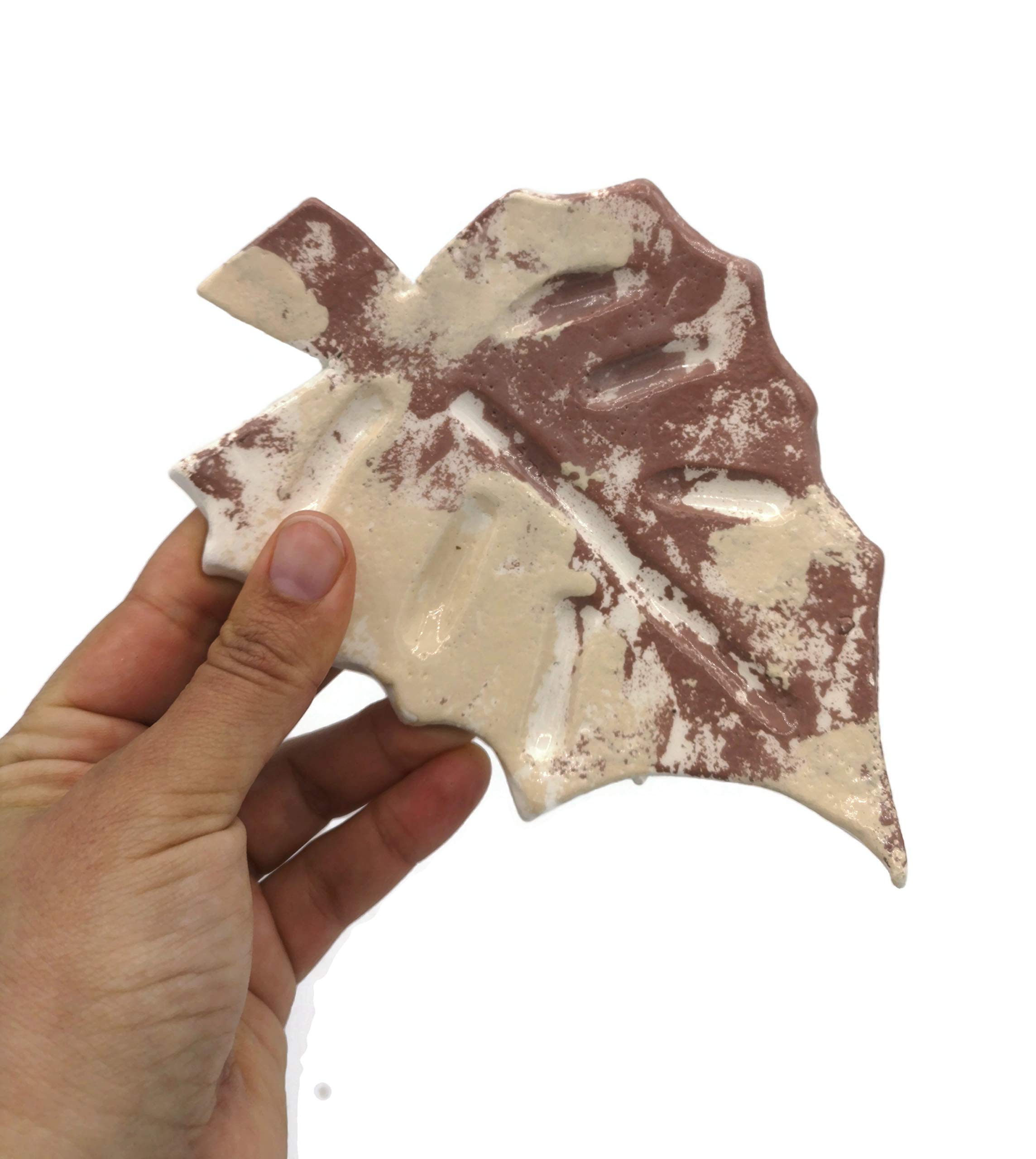 Handmade Ceramic Soap Dish for Bar Soap - Brown Leaf Design with Sponge Holder | Autumn-Themed Bathroom Decor for Spa, Vanity & Gift Giving