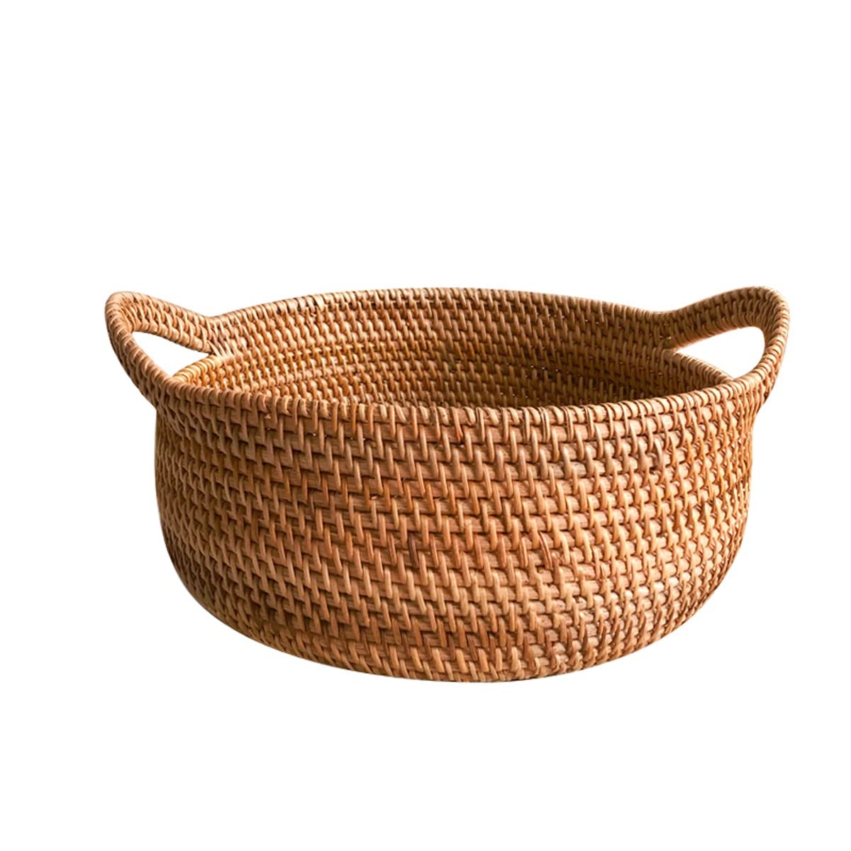 Hand Woven Rattan Storage Tray with Handle - 13 Inch Round Wicker Basket for Bread, Fruits & Breakfast Food - Perfect for Kitchen Organization, Dining Table Decor & Picnic Serving (33cm)